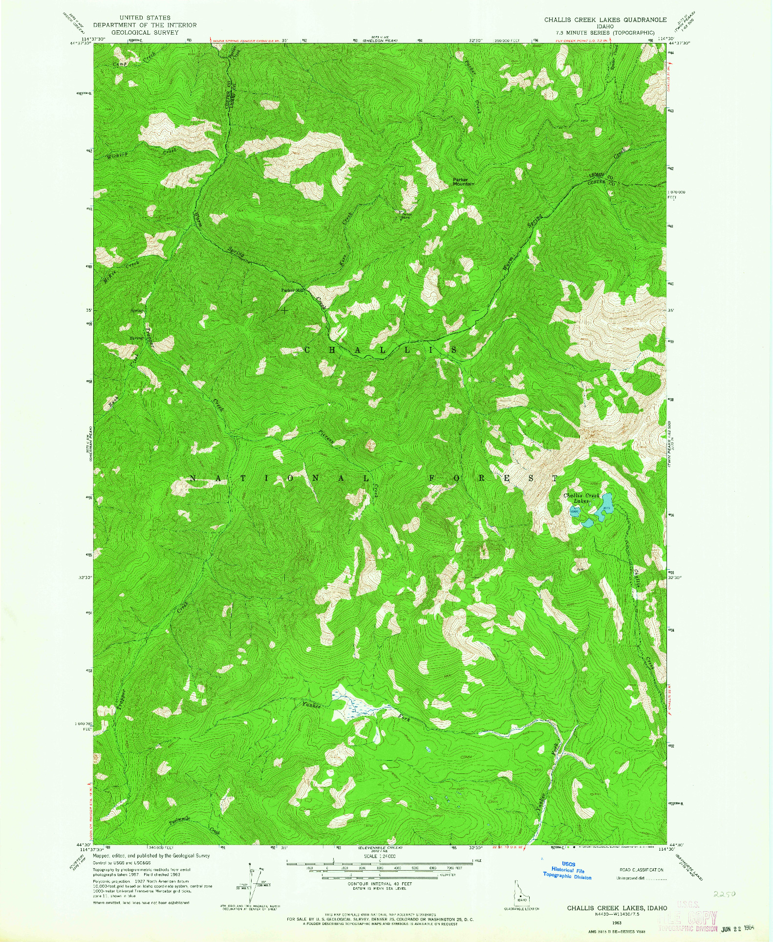 USGS 1:24000-SCALE QUADRANGLE FOR CHALLIS CREEK LAKES, ID 1963