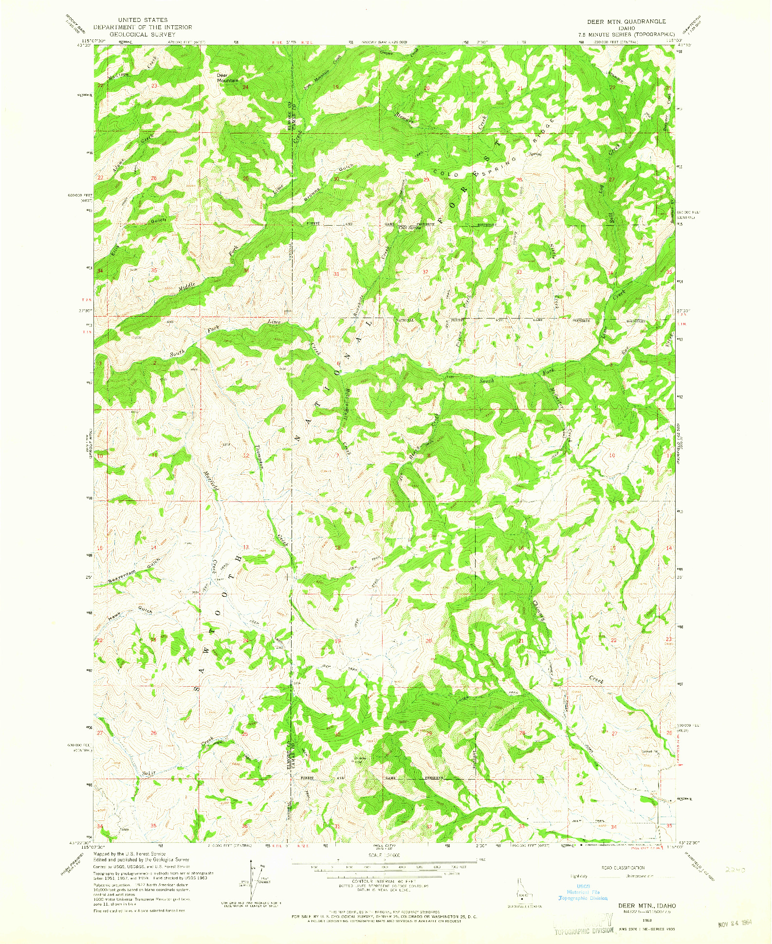 USGS 1:24000-SCALE QUADRANGLE FOR DEER MOUNTAIN, ID 1963