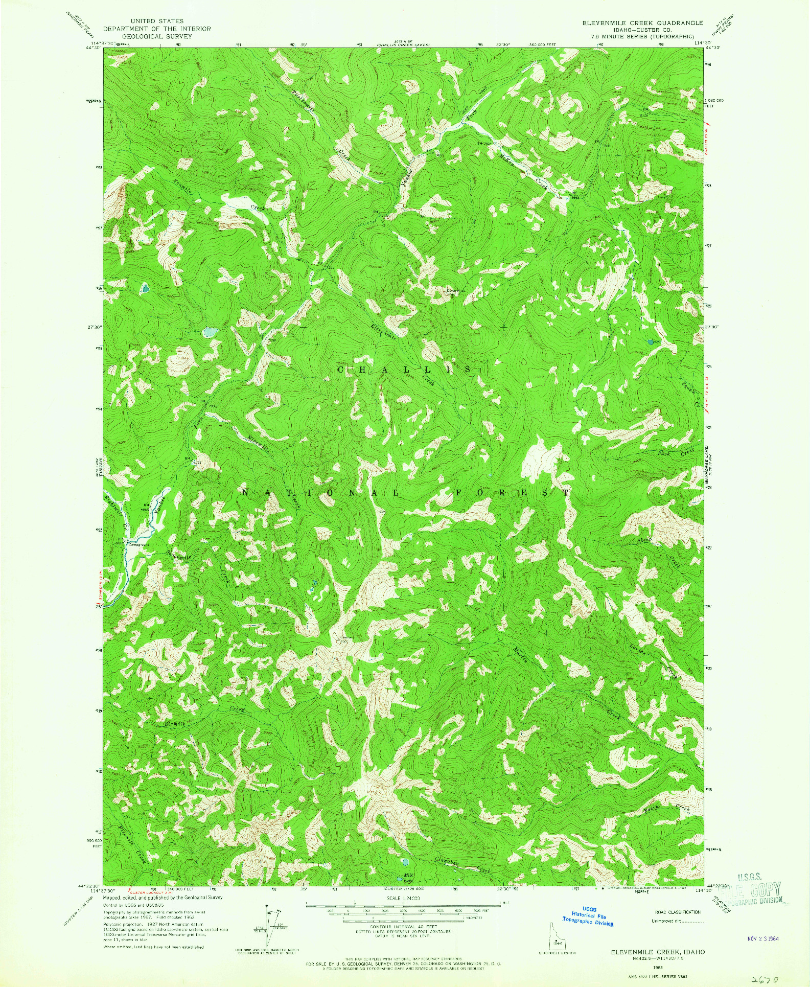 USGS 1:24000-SCALE QUADRANGLE FOR ELEVENMILE CREEK, ID 1963