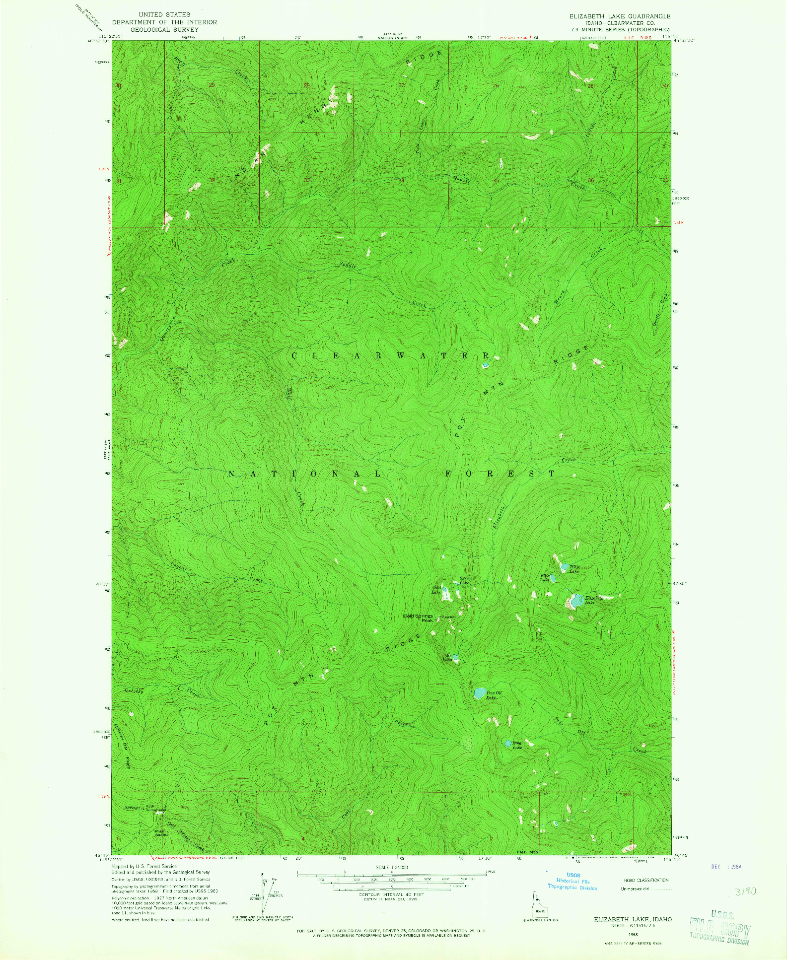 USGS 1:24000-SCALE QUADRANGLE FOR ELIZABETH LAKE, ID 1963