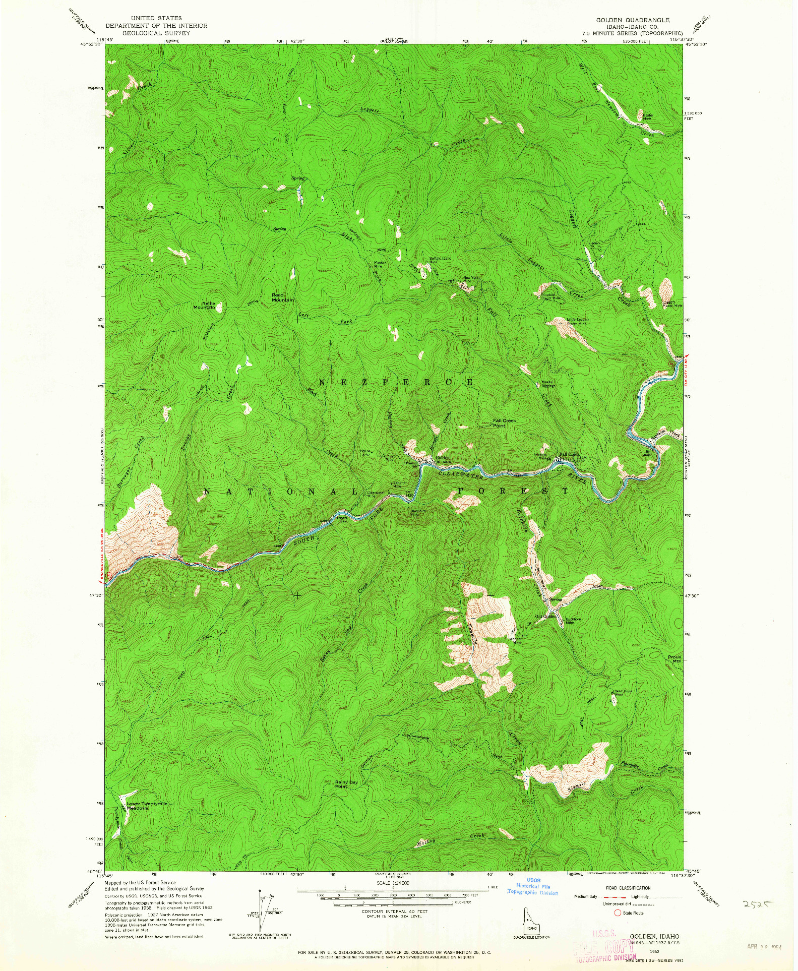 USGS 1:24000-SCALE QUADRANGLE FOR GOLDEN, ID 1962