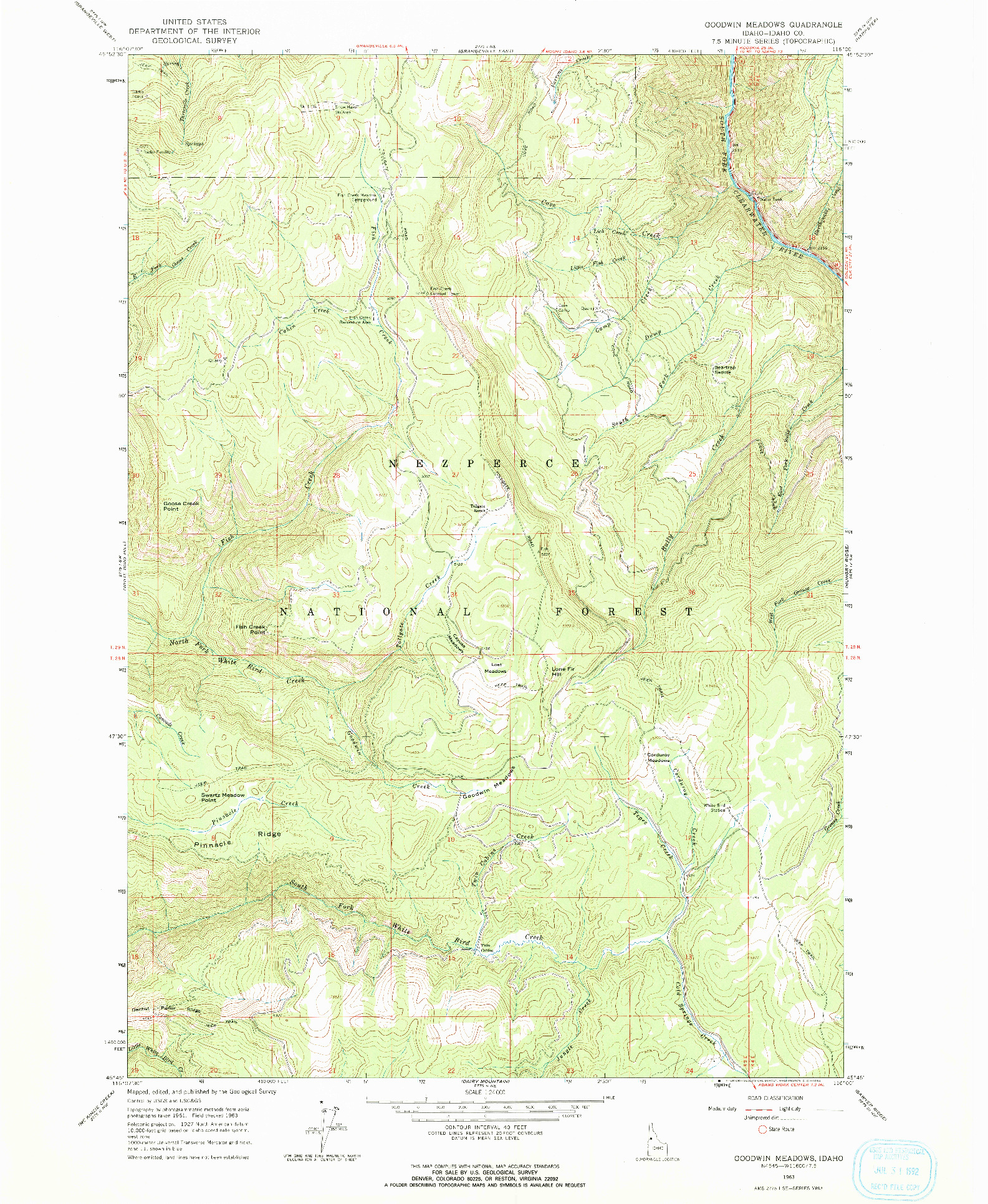 USGS 1:24000-SCALE QUADRANGLE FOR GOODWIN MEADOWS, ID 1963