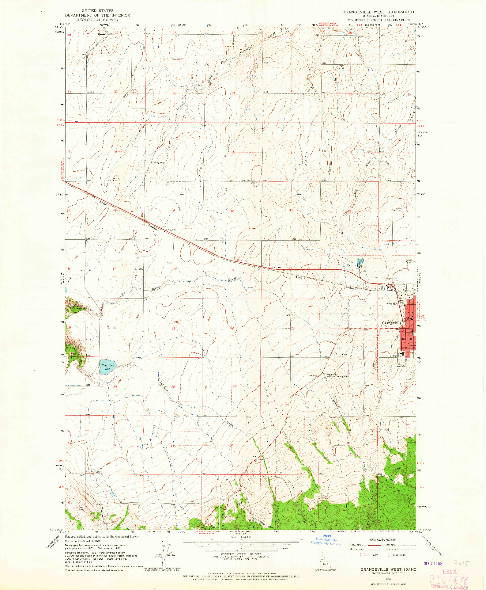 USGS 1:24000-SCALE QUADRANGLE FOR GRANGEVILLE WEST, ID 1963