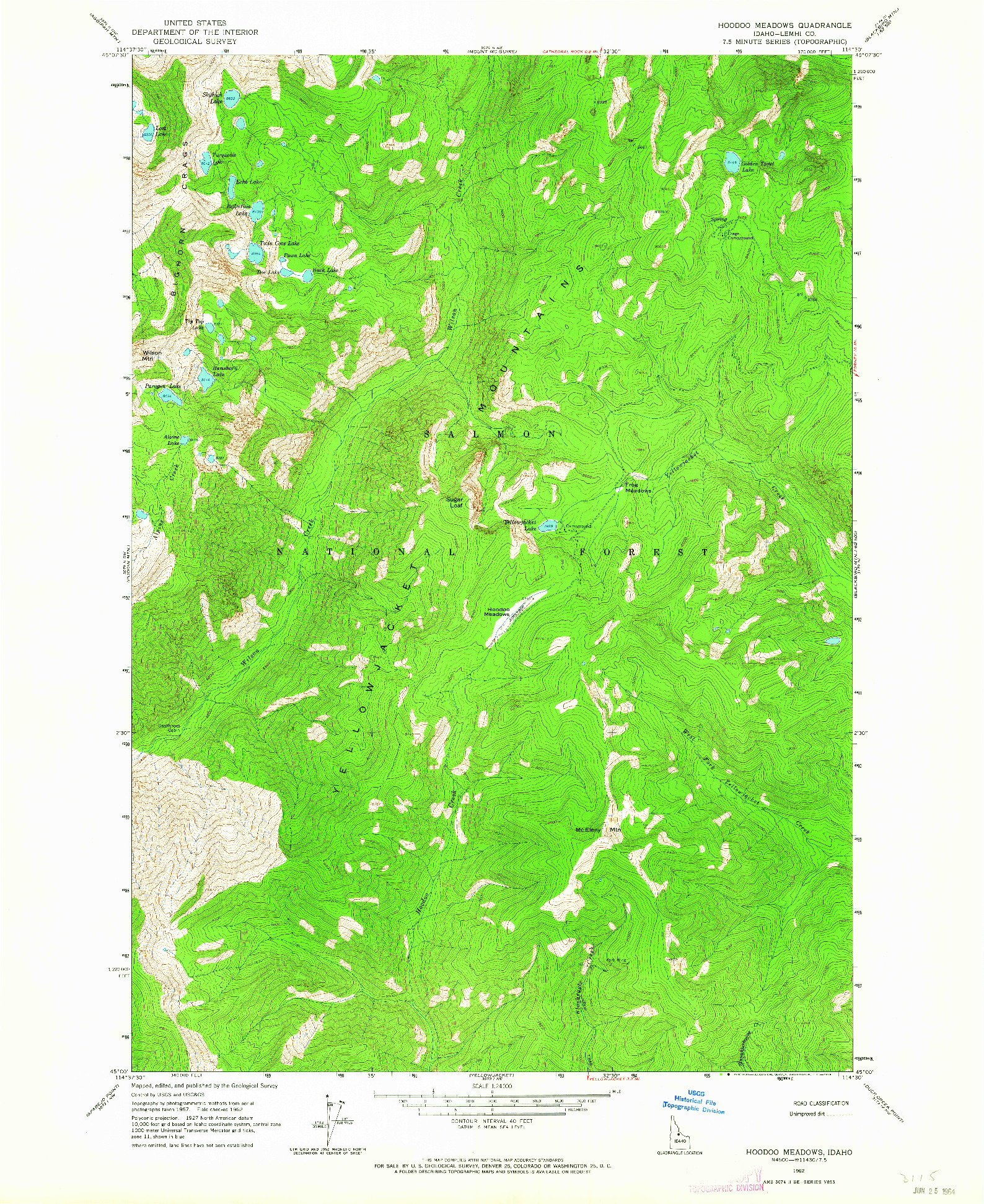 USGS 1:24000-SCALE QUADRANGLE FOR HOODOO MEADOWS, ID 1962