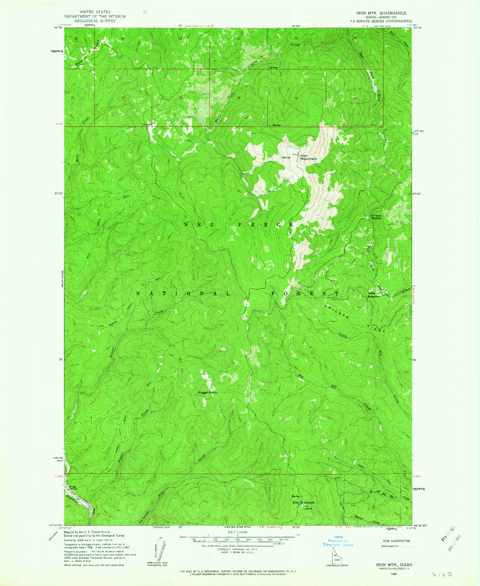 USGS 1:24000-SCALE QUADRANGLE FOR IRON MTN, ID 1962