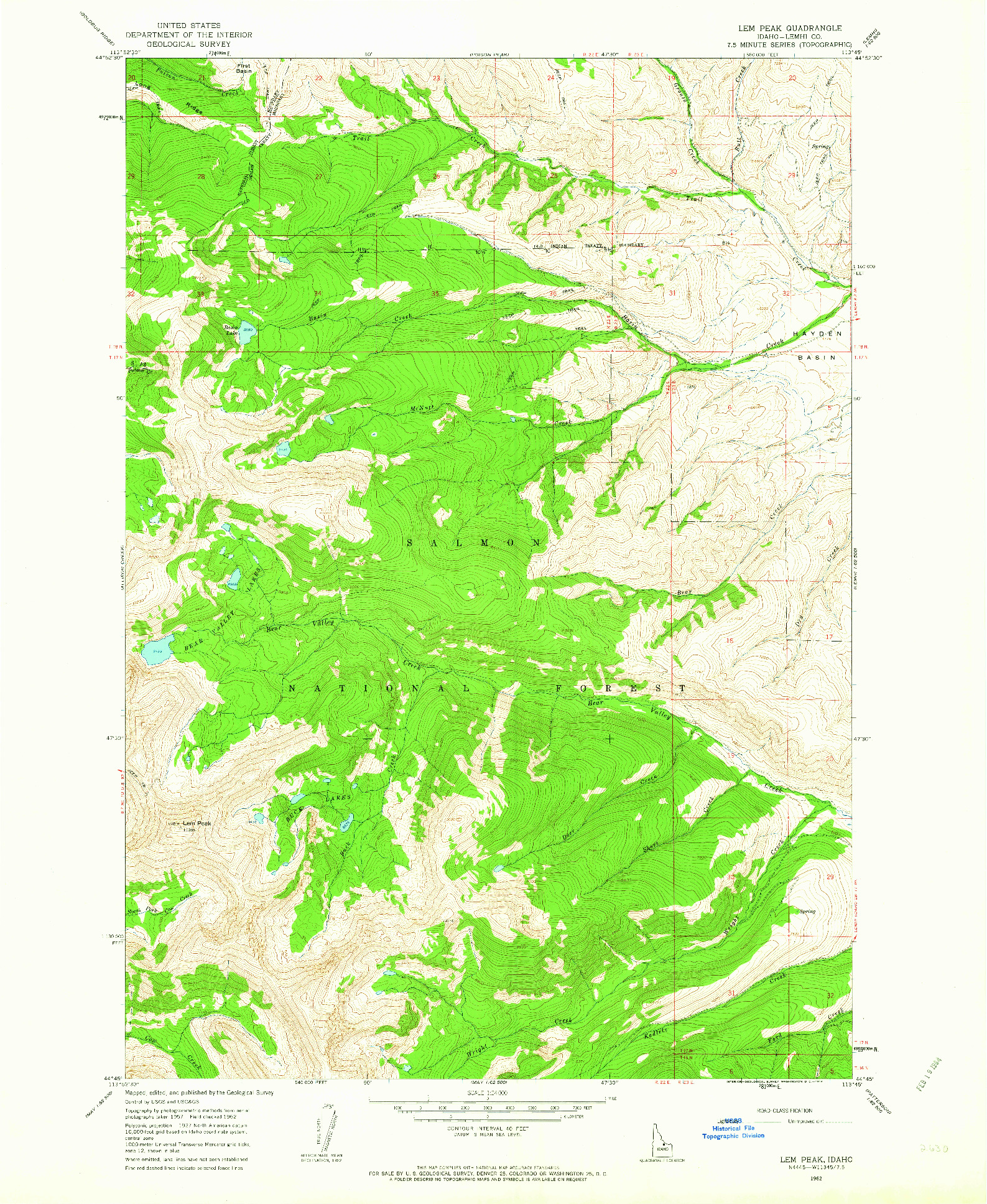 USGS 1:24000-SCALE QUADRANGLE FOR LEM PEAK, ID 1962