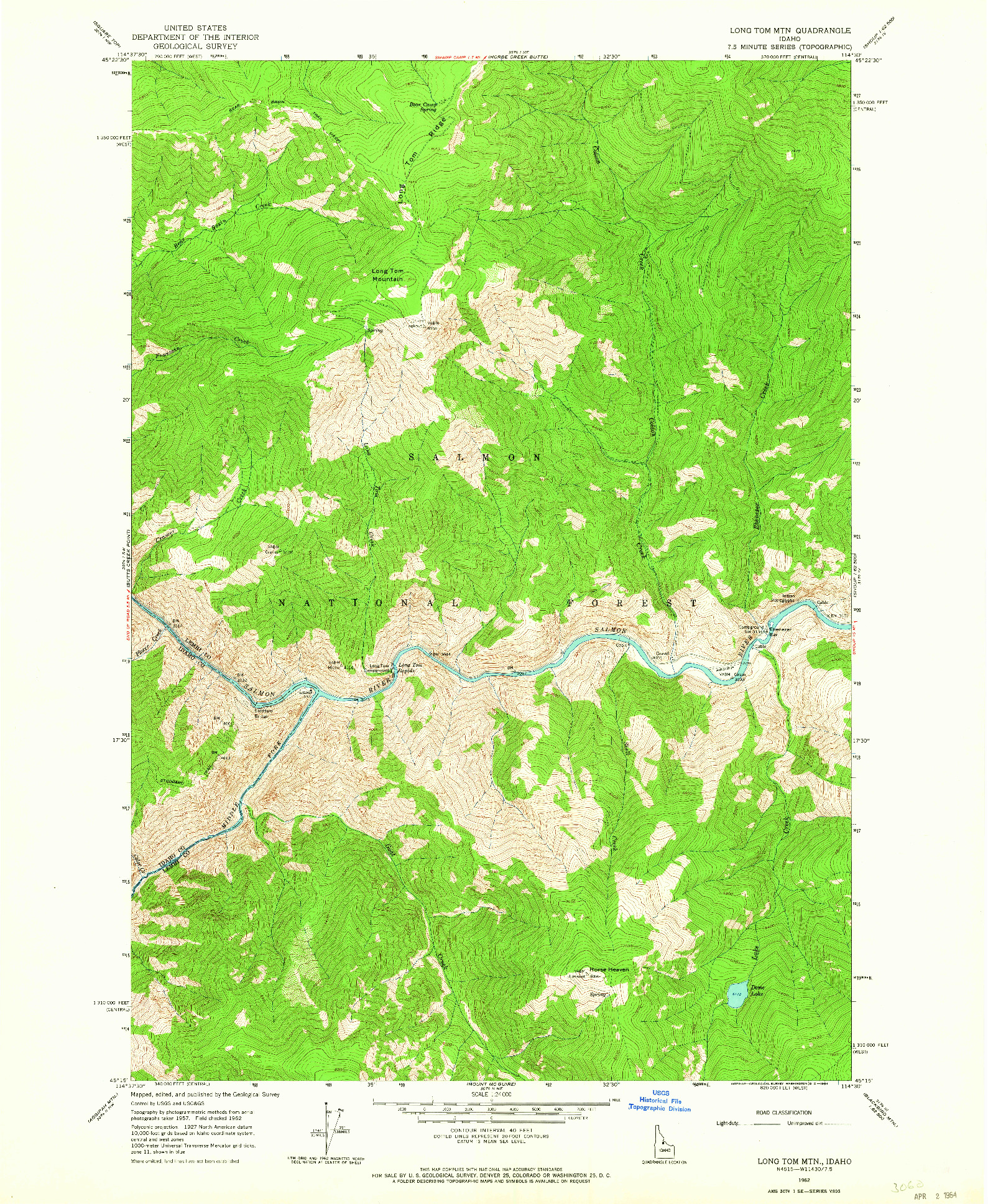 USGS 1:24000-SCALE QUADRANGLE FOR LONG TOM MTN, ID 1962