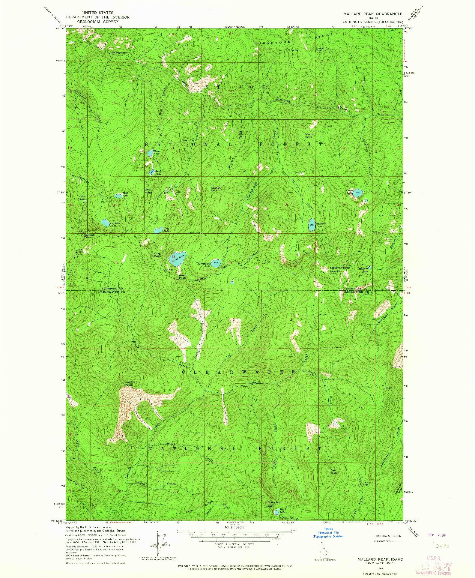 USGS 1:24000-SCALE QUADRANGLE FOR MALLARD PEAK, ID 1963
