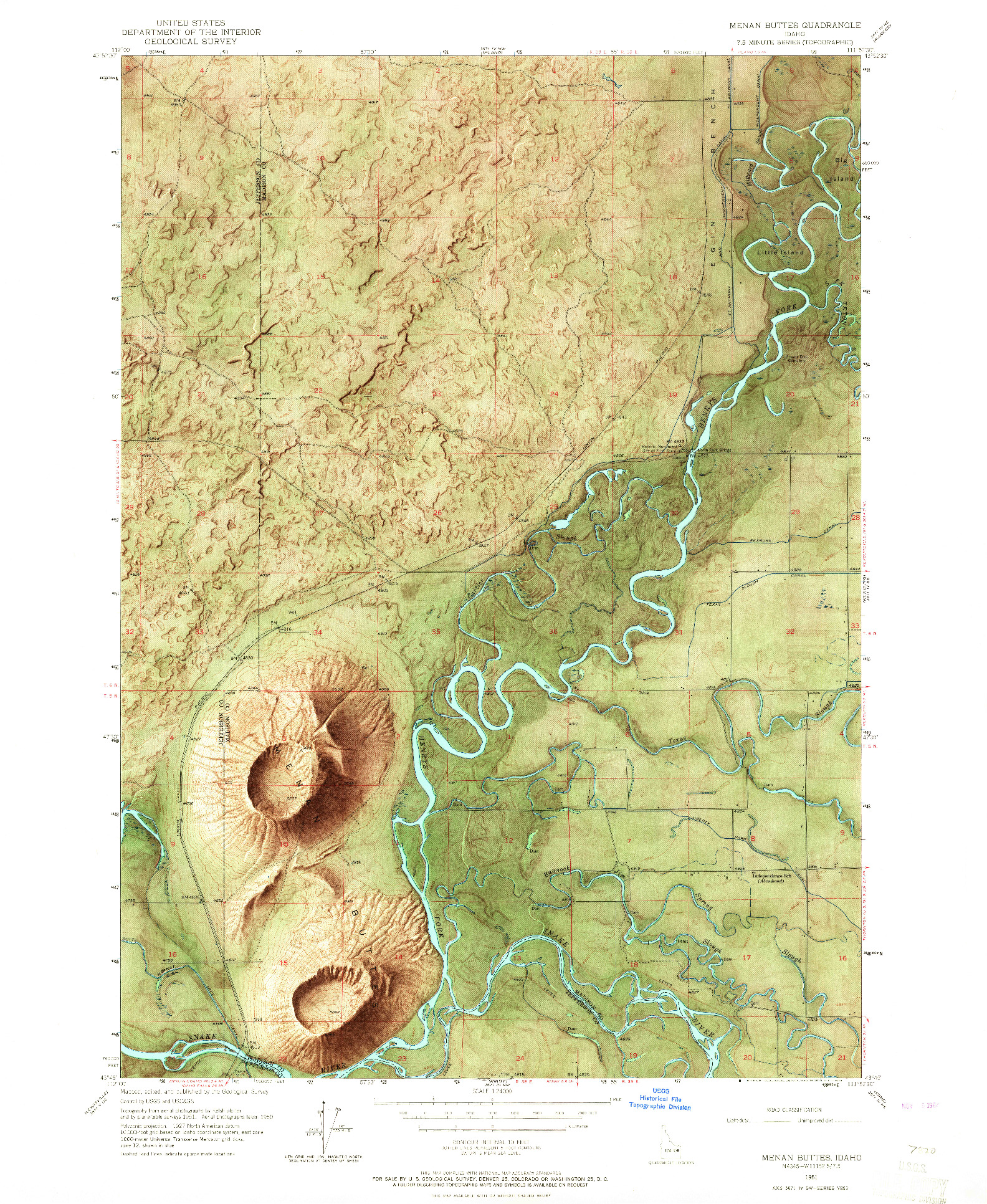 USGS 1:24000-SCALE QUADRANGLE FOR MENAN BUTTES, ID 1951