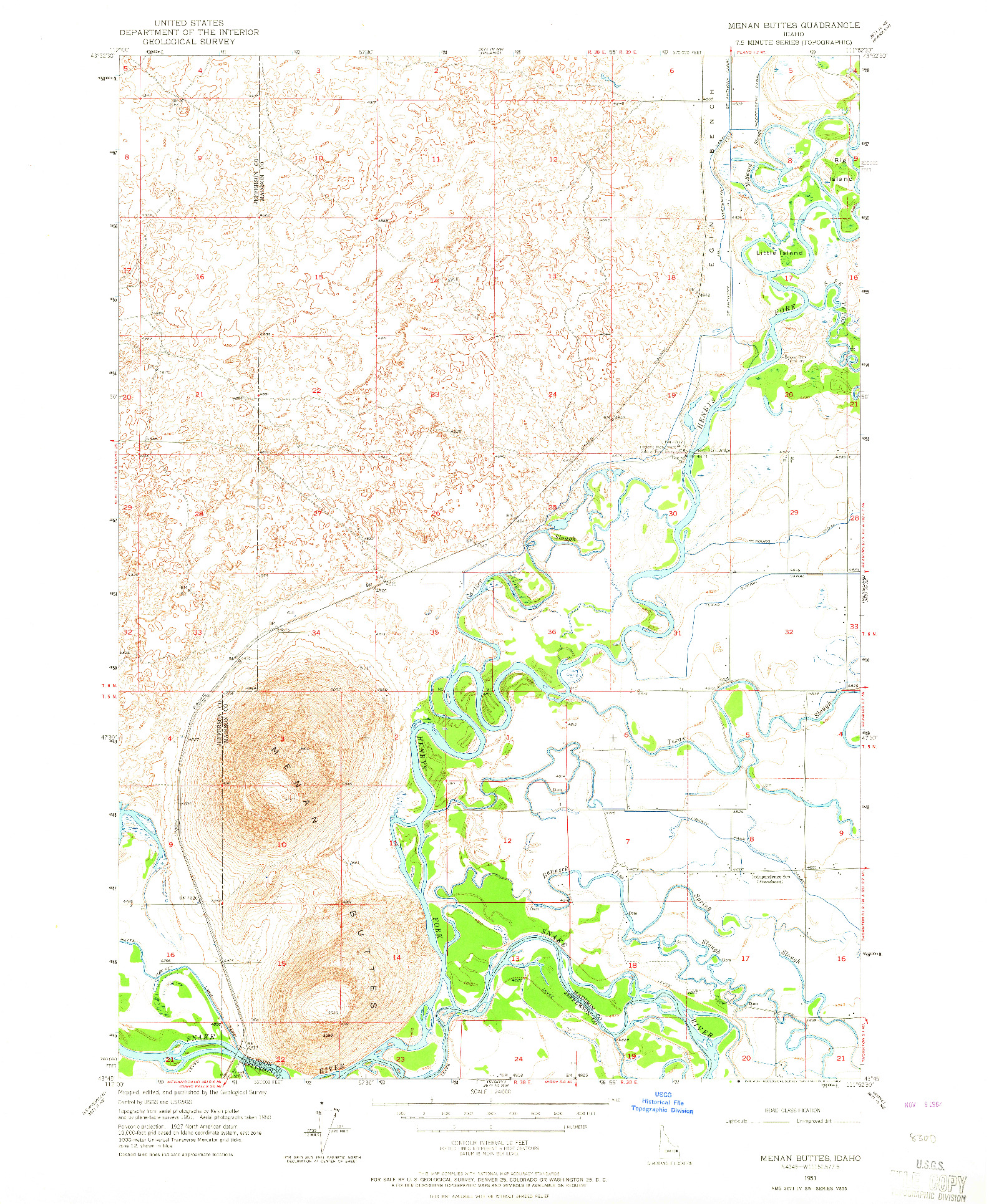 USGS 1:24000-SCALE QUADRANGLE FOR MENAN BUTTES, ID 1951