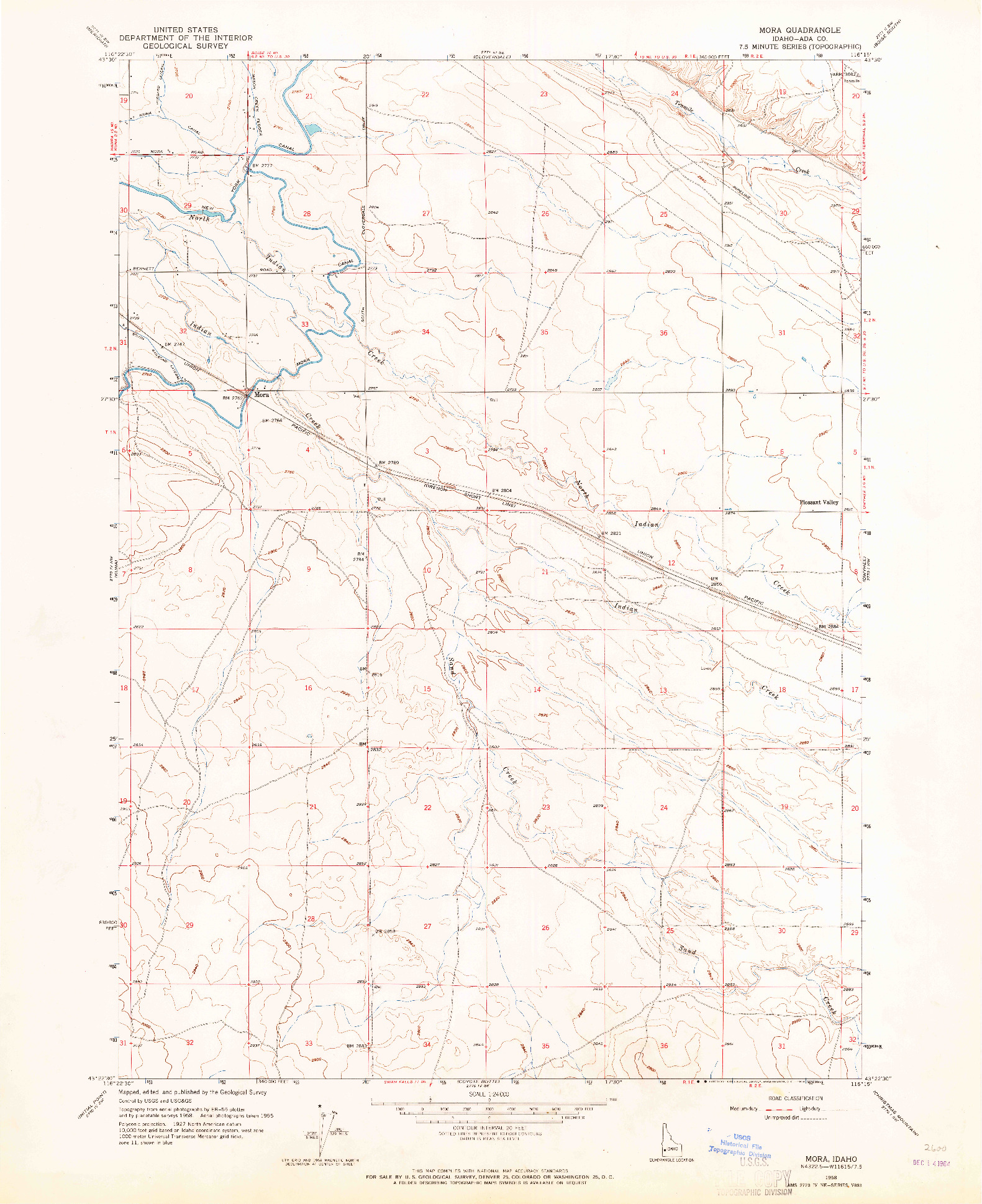 USGS 1:24000-SCALE QUADRANGLE FOR MORA, ID 1958