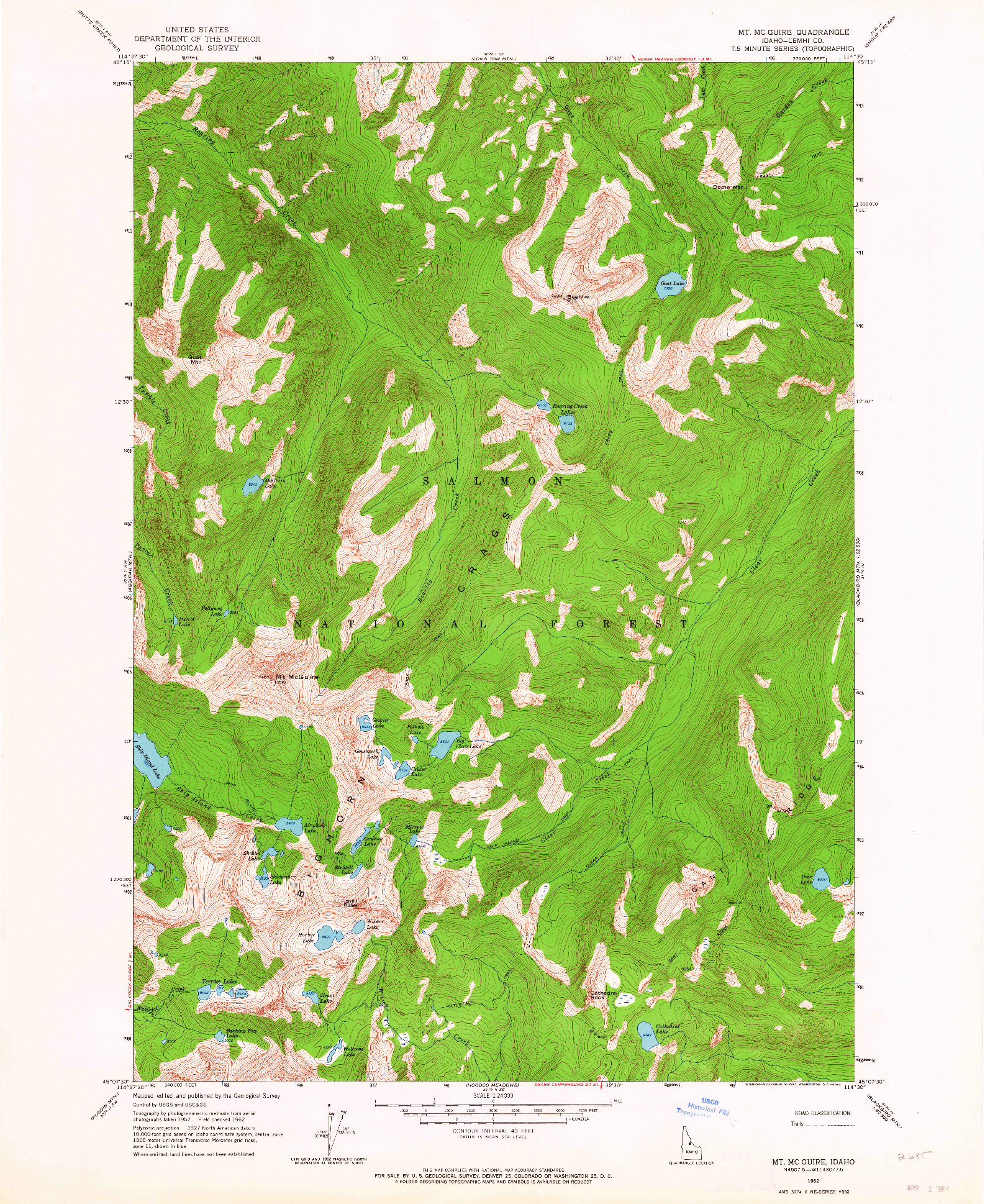 USGS 1:24000-SCALE QUADRANGLE FOR MT MC GUIRE, ID 1962