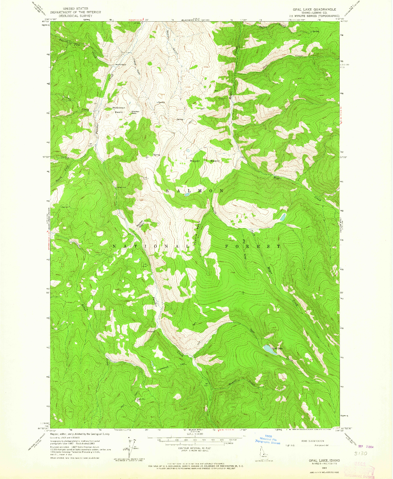 USGS 1:24000-SCALE QUADRANGLE FOR OPAL LAKE, ID 1963