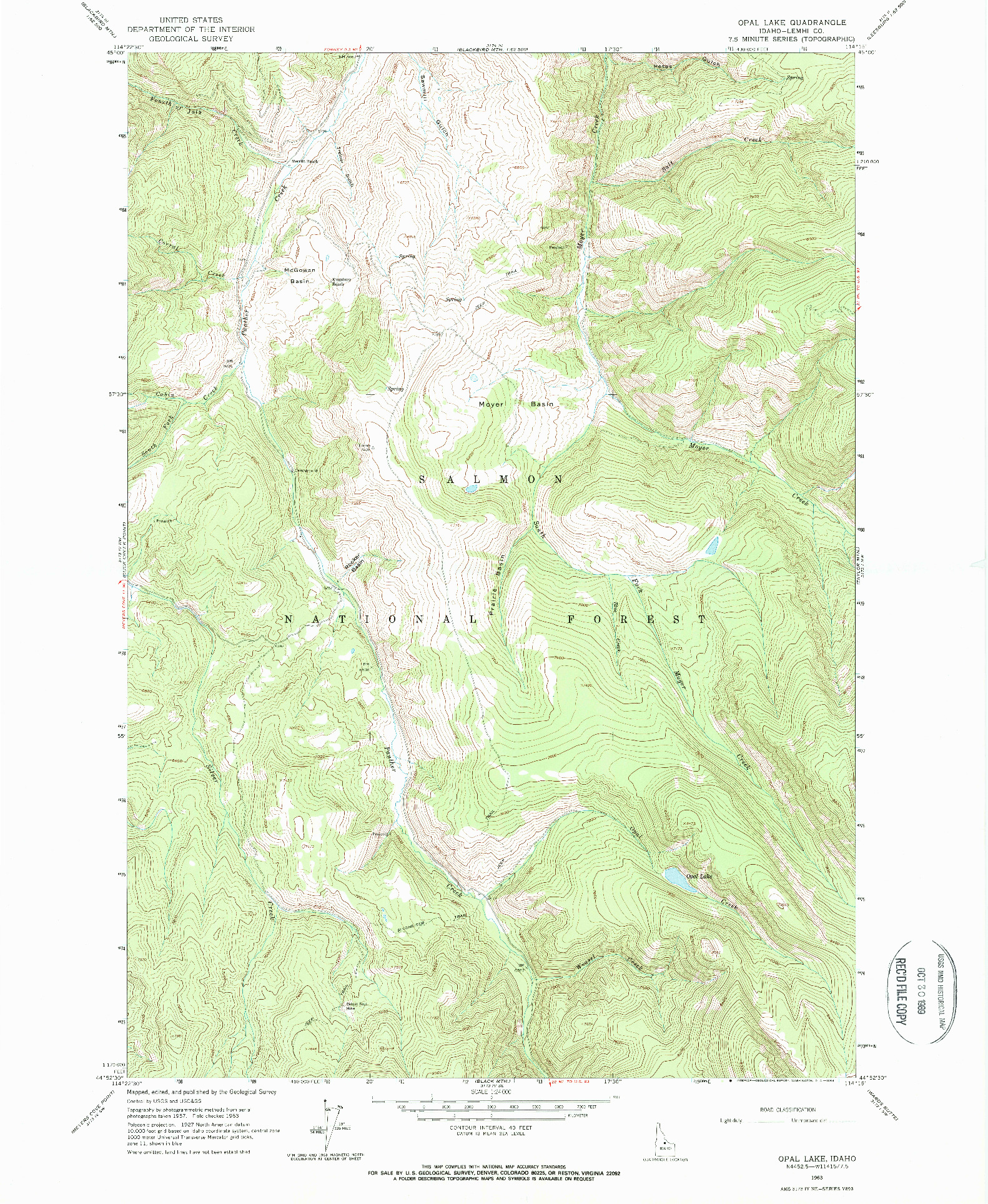 USGS 1:24000-SCALE QUADRANGLE FOR OPAL LAKE, ID 1963