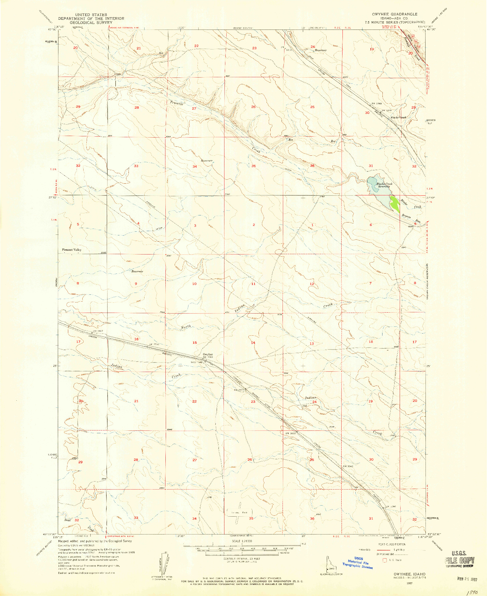 USGS 1:24000-SCALE QUADRANGLE FOR OWYHEE, ID 1957