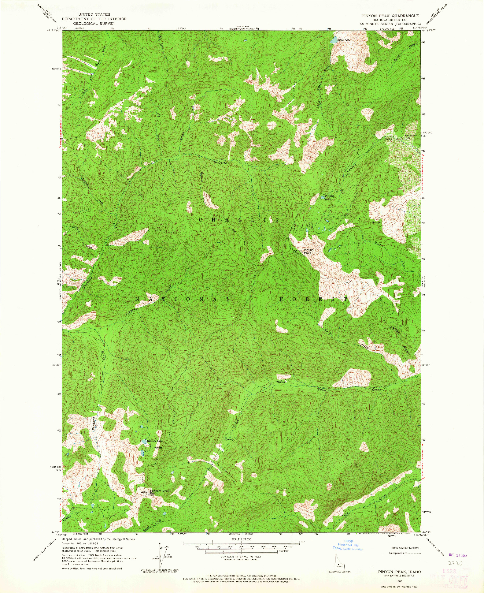 USGS 1:24000-SCALE QUADRANGLE FOR PINYON PEAK, ID 1963