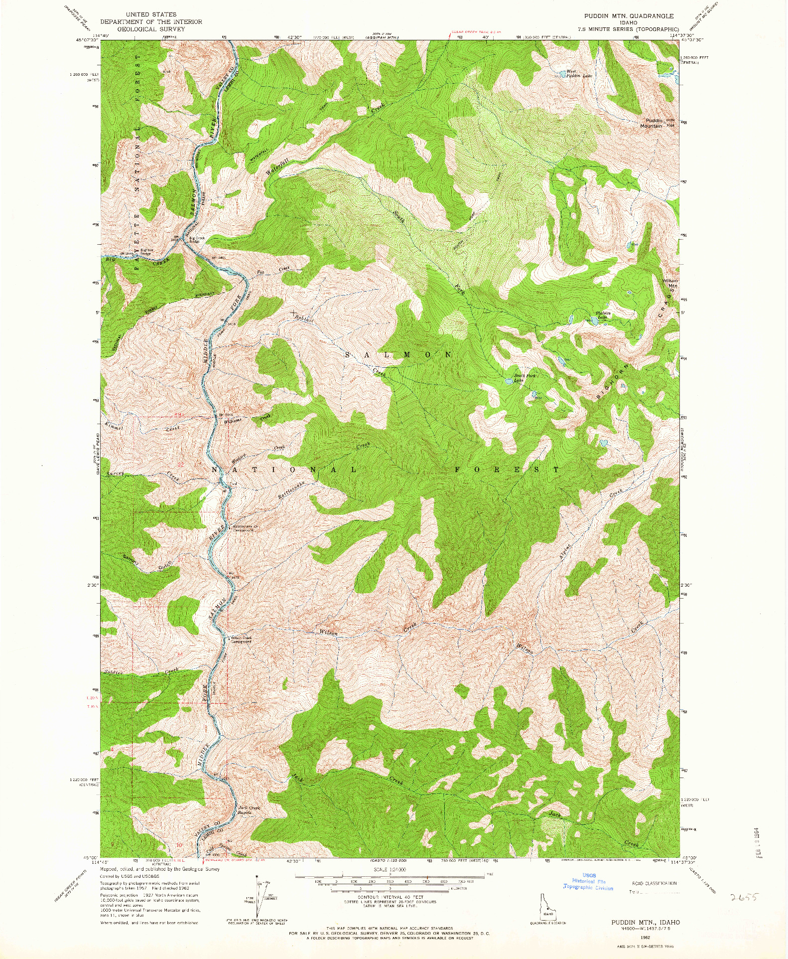 USGS 1:24000-SCALE QUADRANGLE FOR PUDDIN MTN, ID 1962