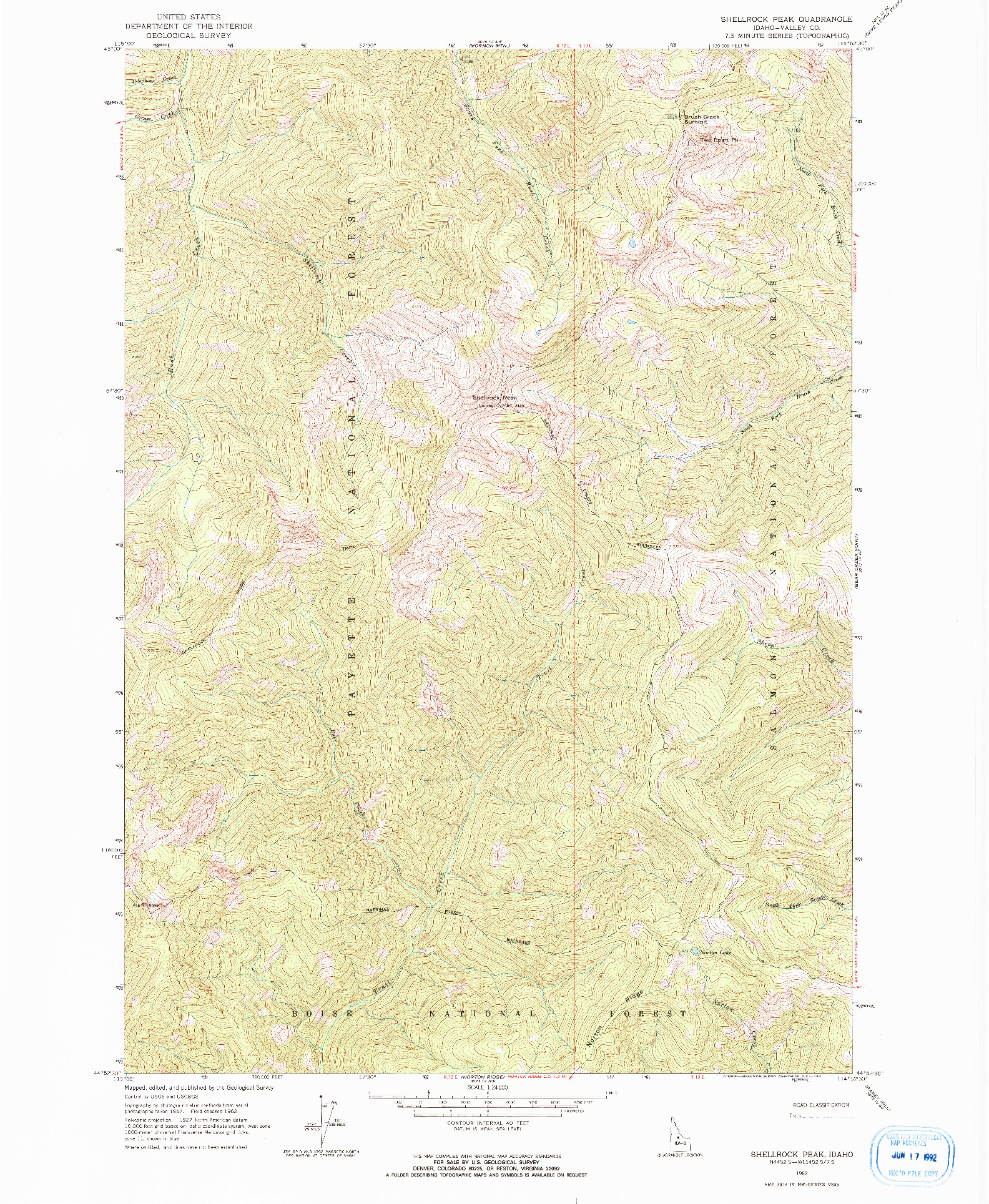 USGS 1:24000-SCALE QUADRANGLE FOR SHELLROCK PEAK, ID 1962