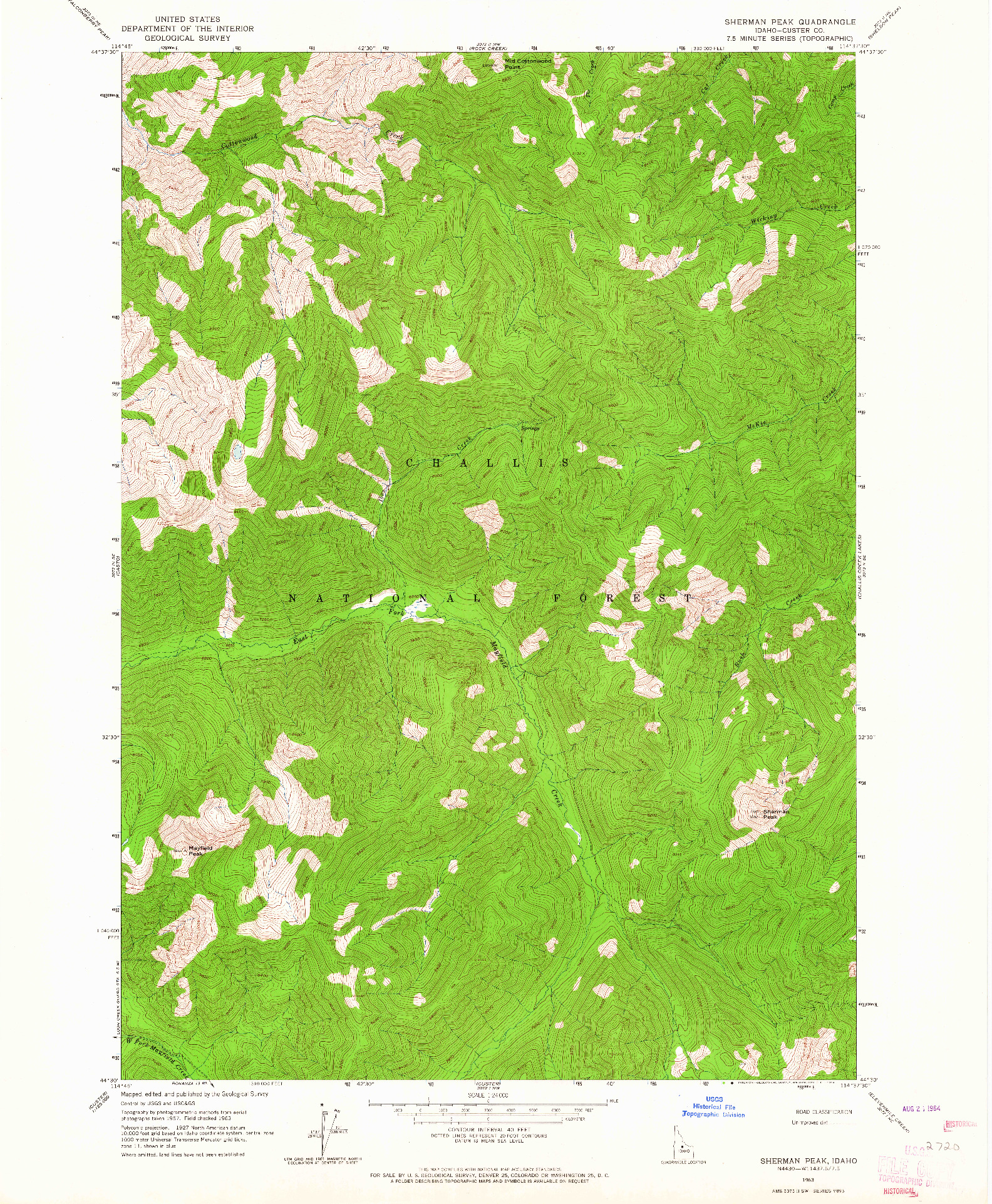 USGS 1:24000-SCALE QUADRANGLE FOR SHERMAN PEAK, ID 1963