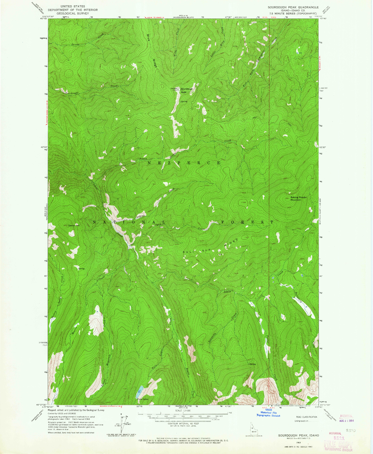 USGS 1:24000-SCALE QUADRANGLE FOR SOURDOUGH PEAK, ID 1963