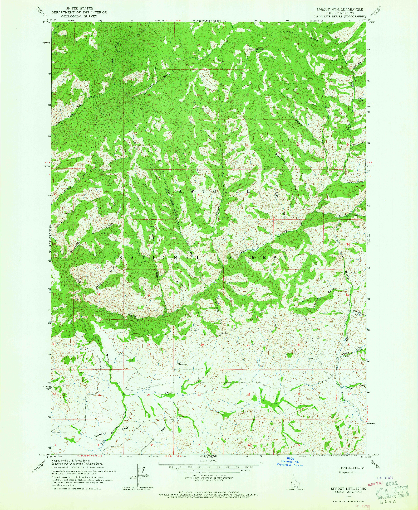 USGS 1:24000-SCALE QUADRANGLE FOR SPROUT MTN, ID 1963