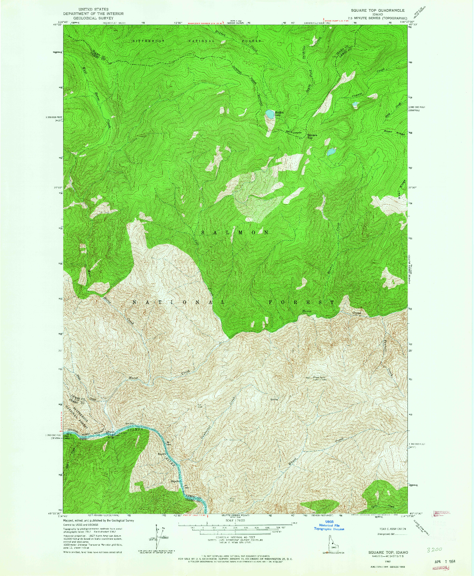 USGS 1:24000-SCALE QUADRANGLE FOR SQUARE TOP, ID 1962