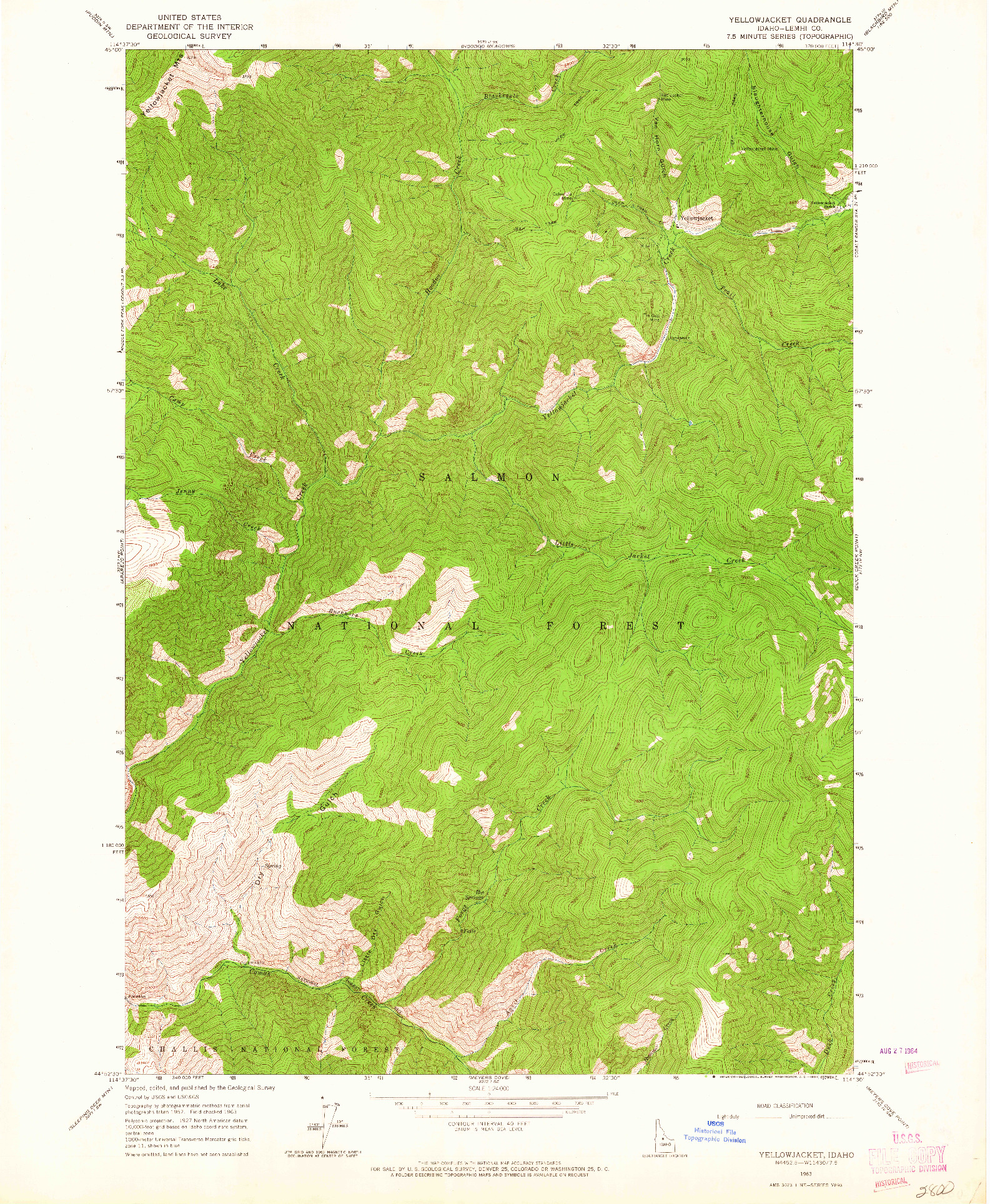 USGS 1:24000-SCALE QUADRANGLE FOR YELLOWJACKET, ID 1963