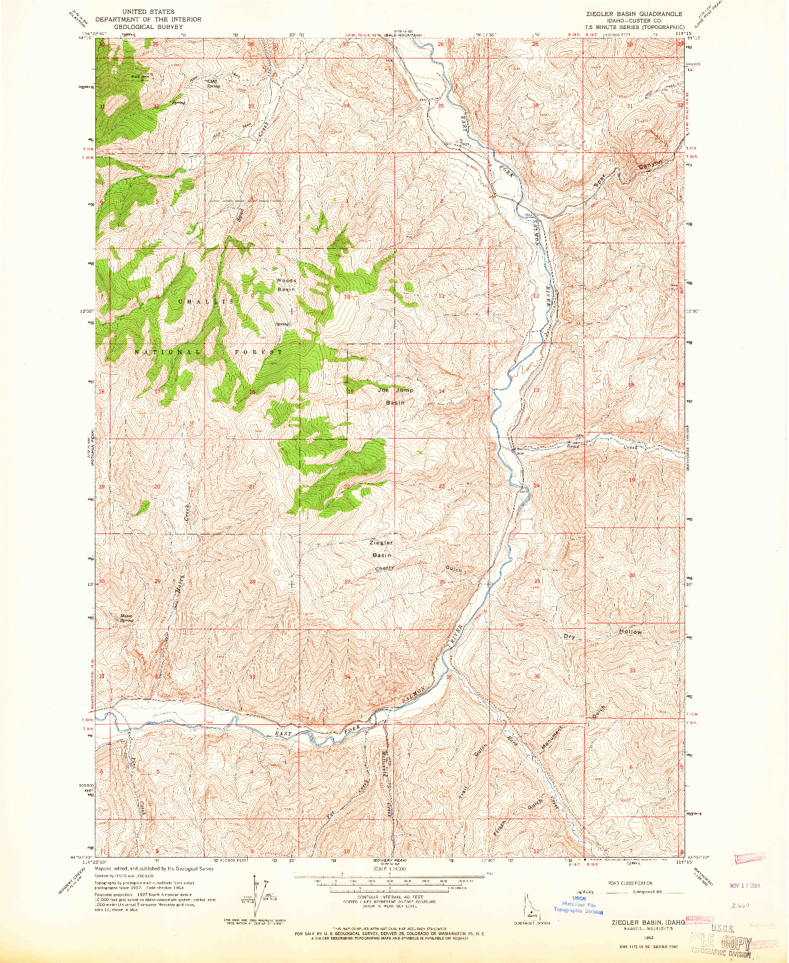 USGS 1:24000-SCALE QUADRANGLE FOR ZIEGLER BASIN, ID 1963