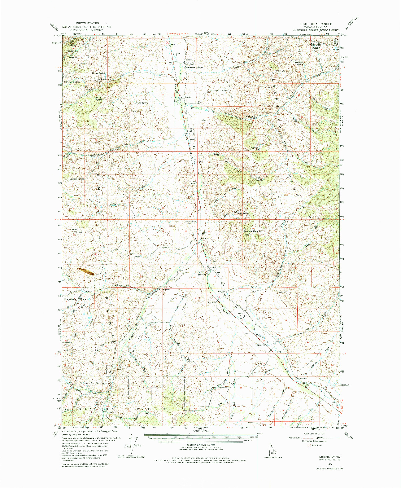 USGS 1:62500-SCALE QUADRANGLE FOR LEMHI, ID 1956