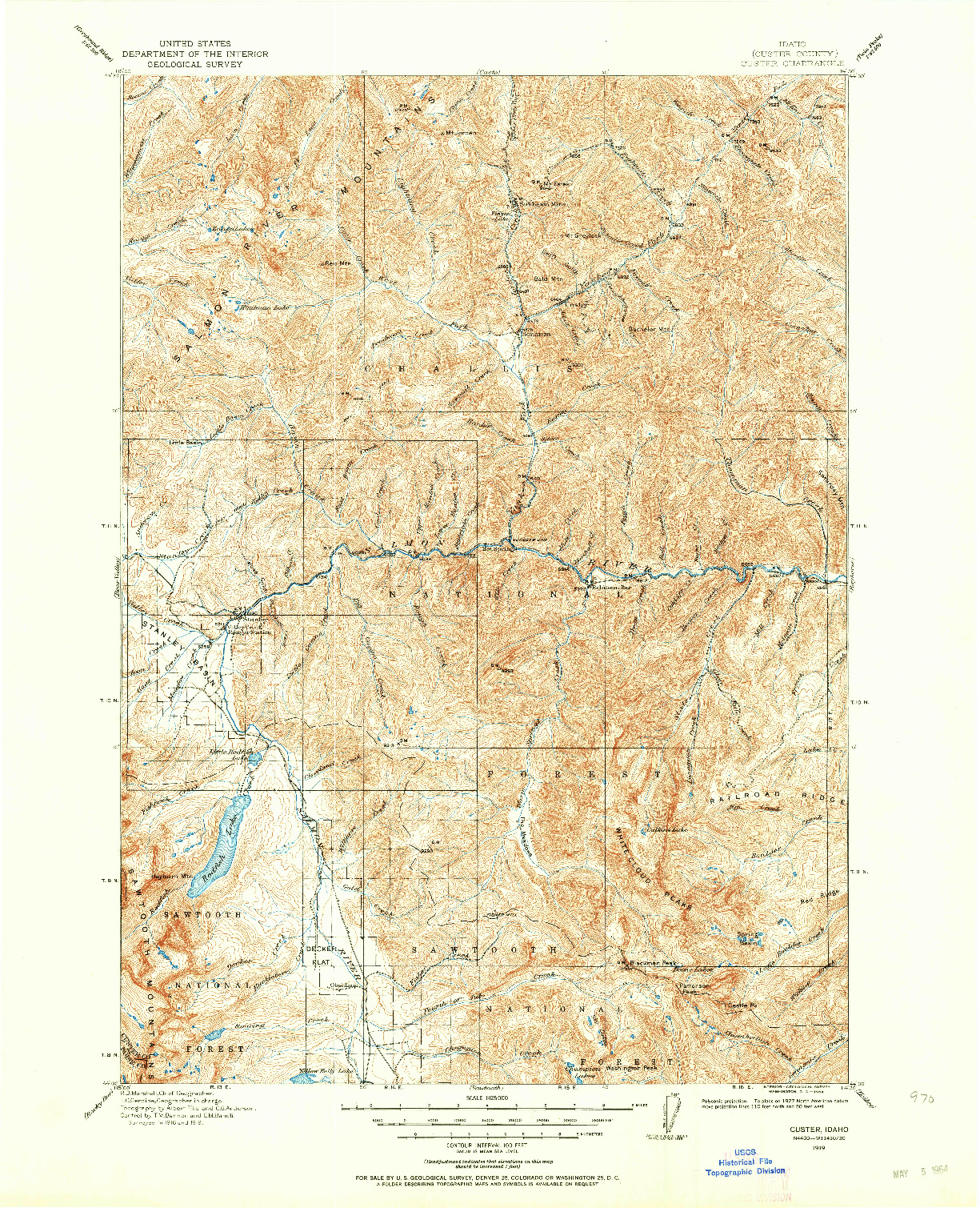 USGS 1:125000-SCALE QUADRANGLE FOR CUSTER, ID 1919