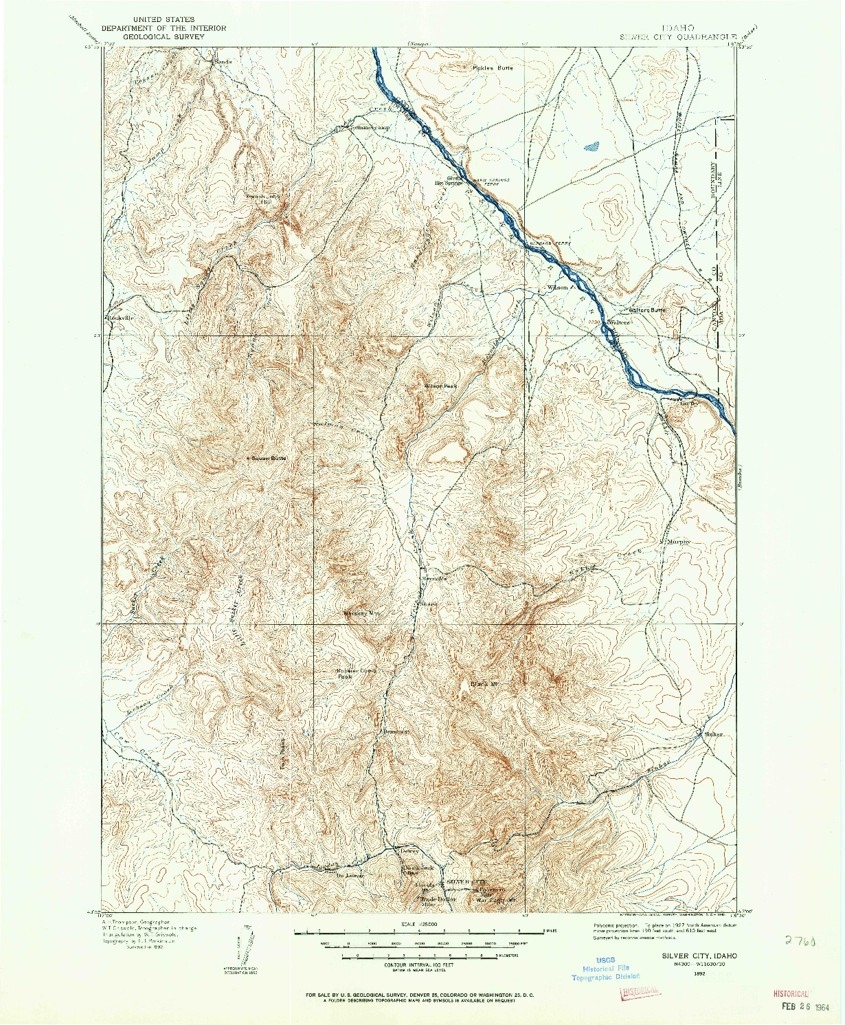 USGS 1:125000-SCALE QUADRANGLE FOR SILVER CITY, ID 1892