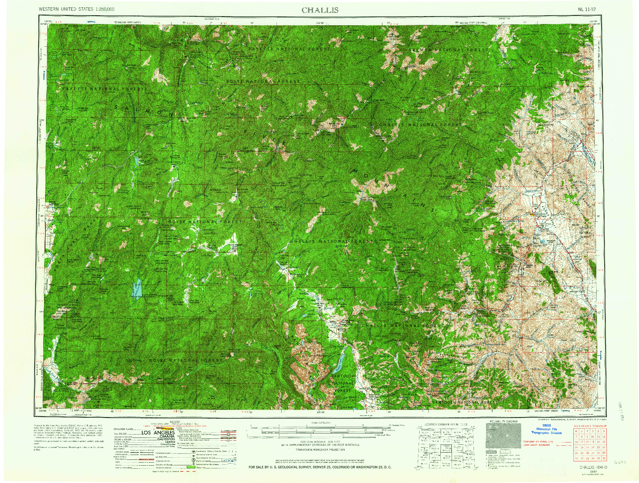 USGS 1:250000-SCALE QUADRANGLE FOR CHALLIS, ID 1957