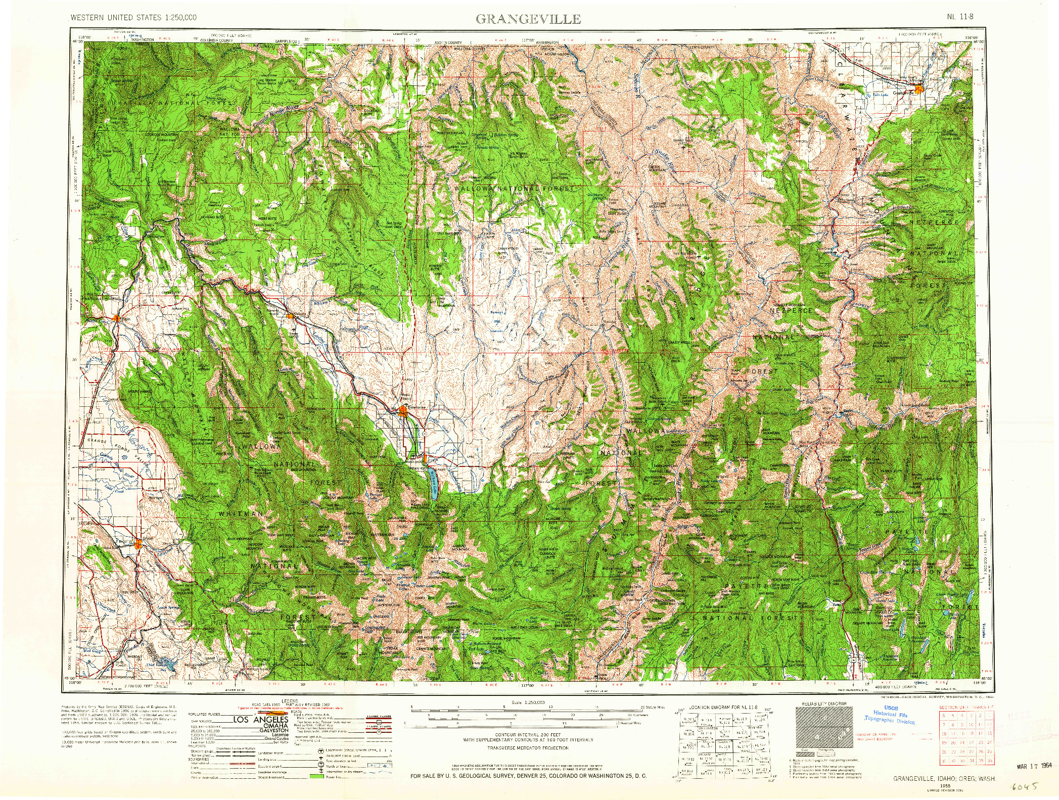 USGS 1:250000-SCALE QUADRANGLE FOR GRANGEVILLE, ID 1955