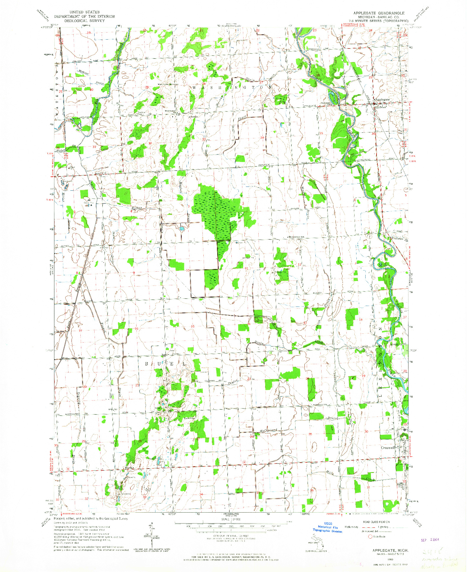 USGS 1:24000-SCALE QUADRANGLE FOR APPLEGATE, MI 1963