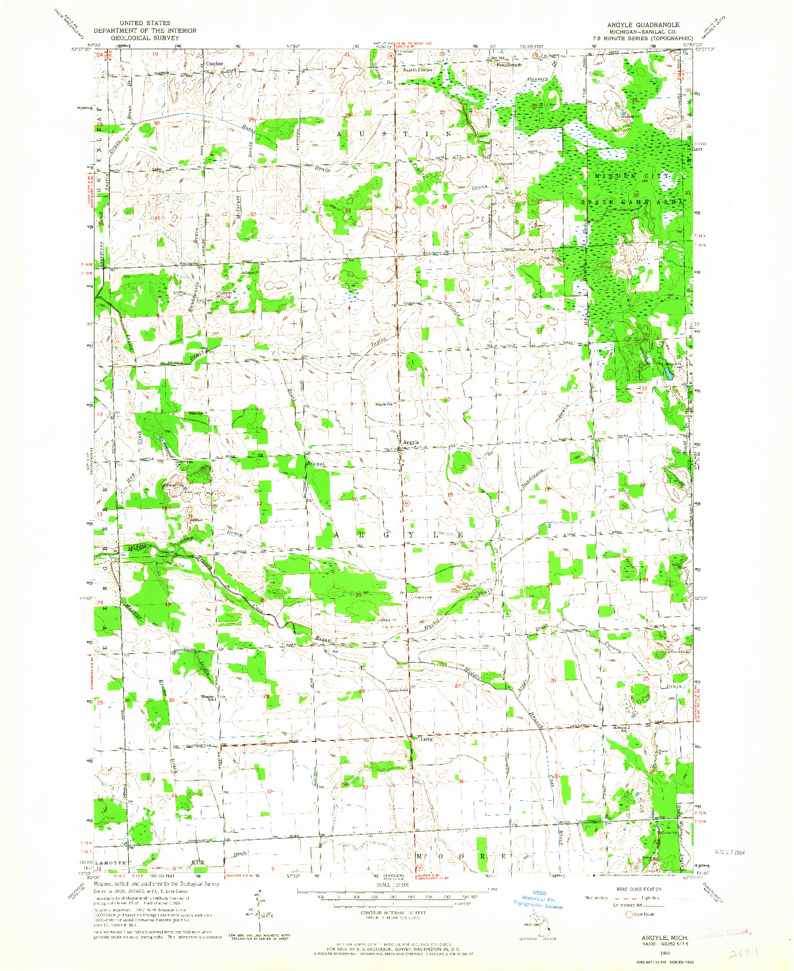 USGS 1:24000-SCALE QUADRANGLE FOR ARGYLE, MI 1963