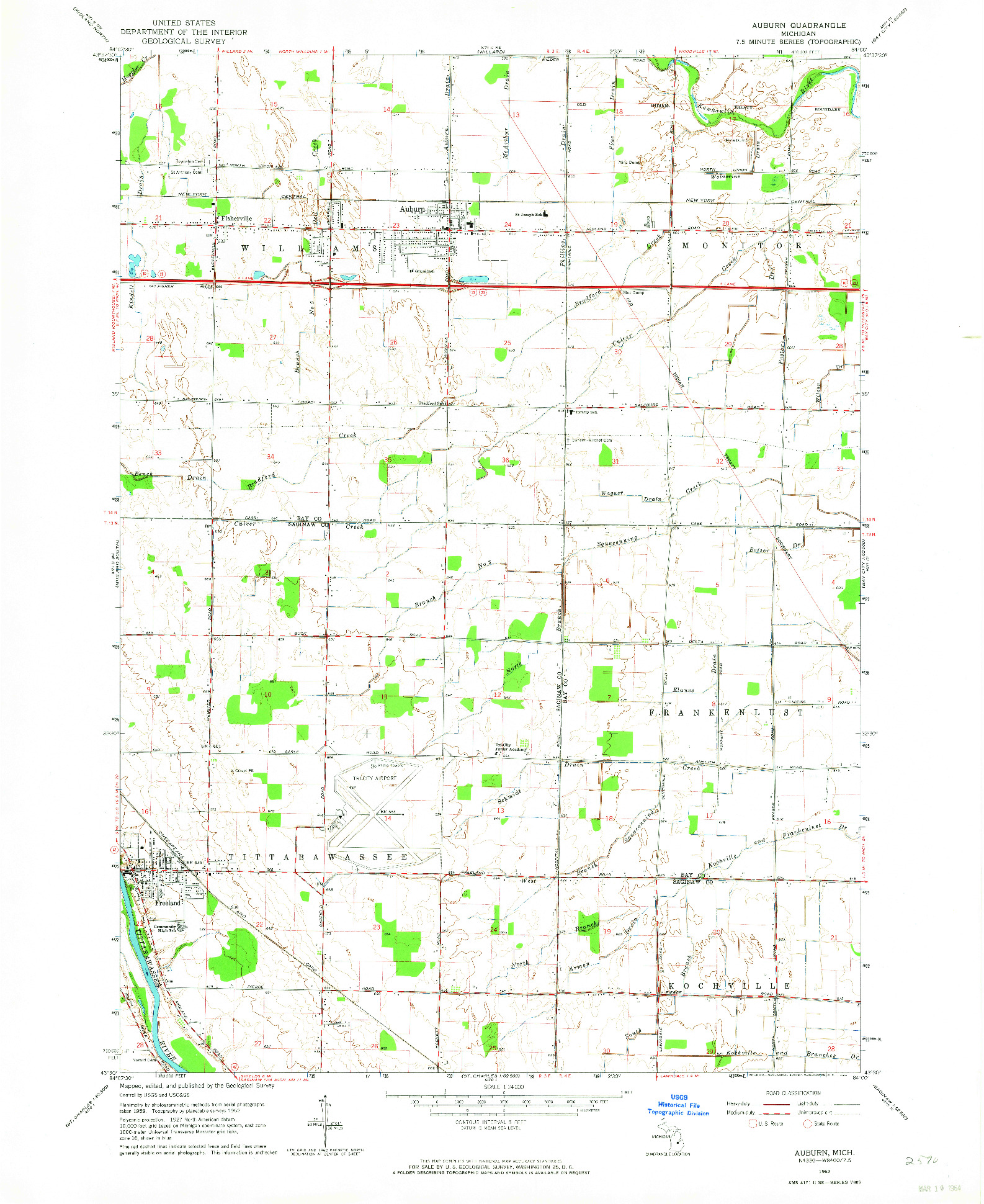 USGS 1:24000-SCALE QUADRANGLE FOR AUBURN, MI 1962