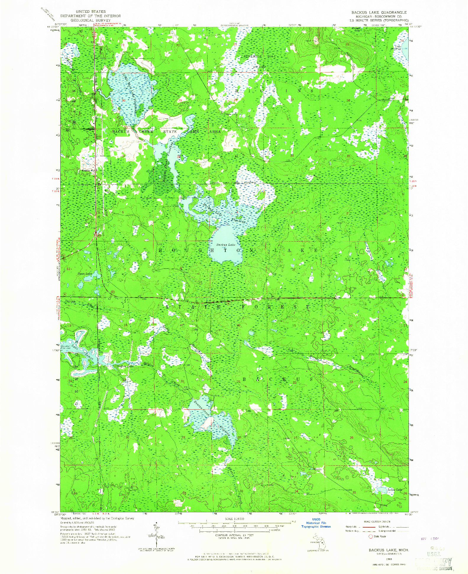 USGS 1:24000-SCALE QUADRANGLE FOR BACKUS LAKE, MI 1963