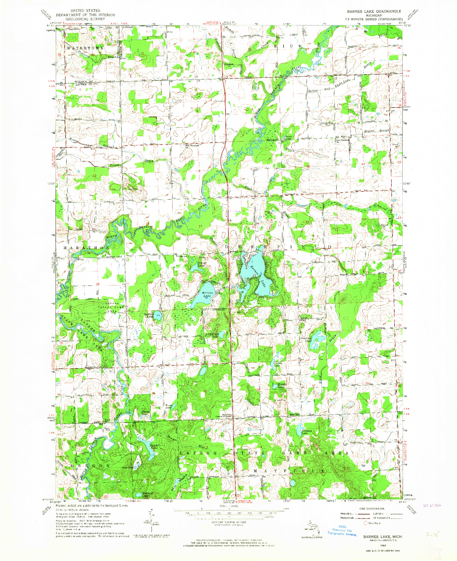 USGS 1:24000-SCALE QUADRANGLE FOR BARNES LAKE, MI 1963