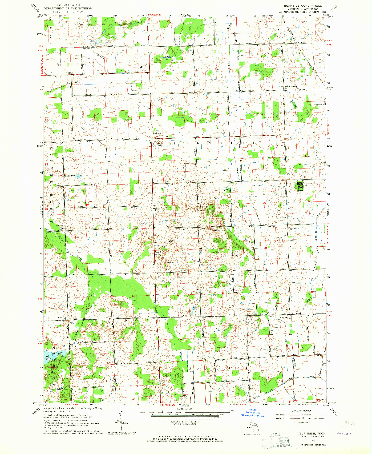 USGS 1:24000-SCALE QUADRANGLE FOR BURNSIDE, MI 1963