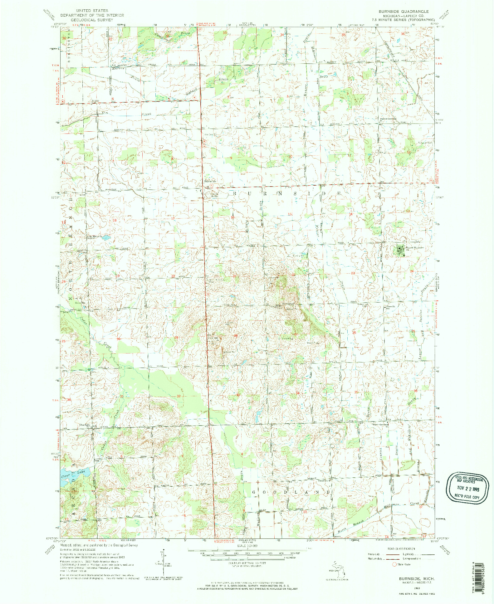 USGS 1:24000-SCALE QUADRANGLE FOR BURNSIDE, MI 1963