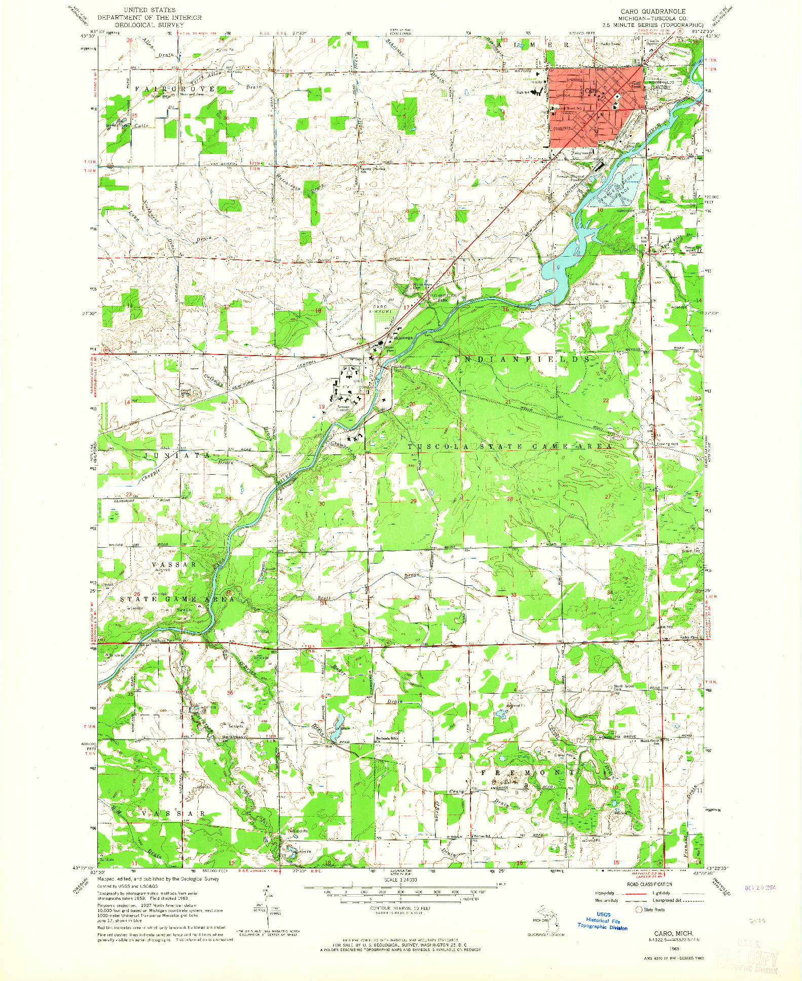 USGS 1:24000-SCALE QUADRANGLE FOR CARO, MI 1963