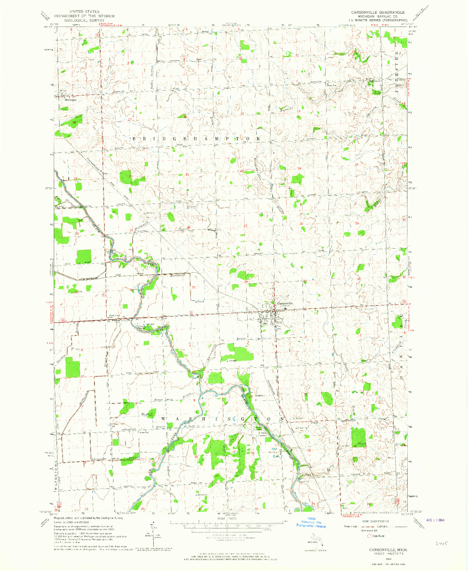USGS 1:24000-SCALE QUADRANGLE FOR CARSONVILLE, MI 1963