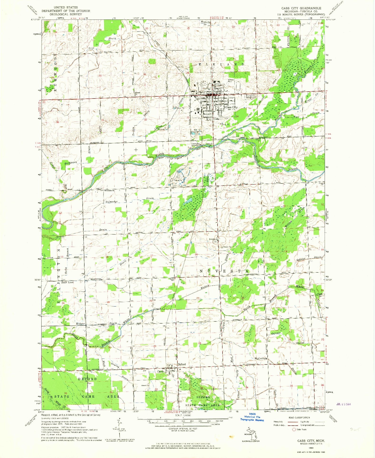 USGS 1:24000-SCALE QUADRANGLE FOR CASS CITY, MI 1963