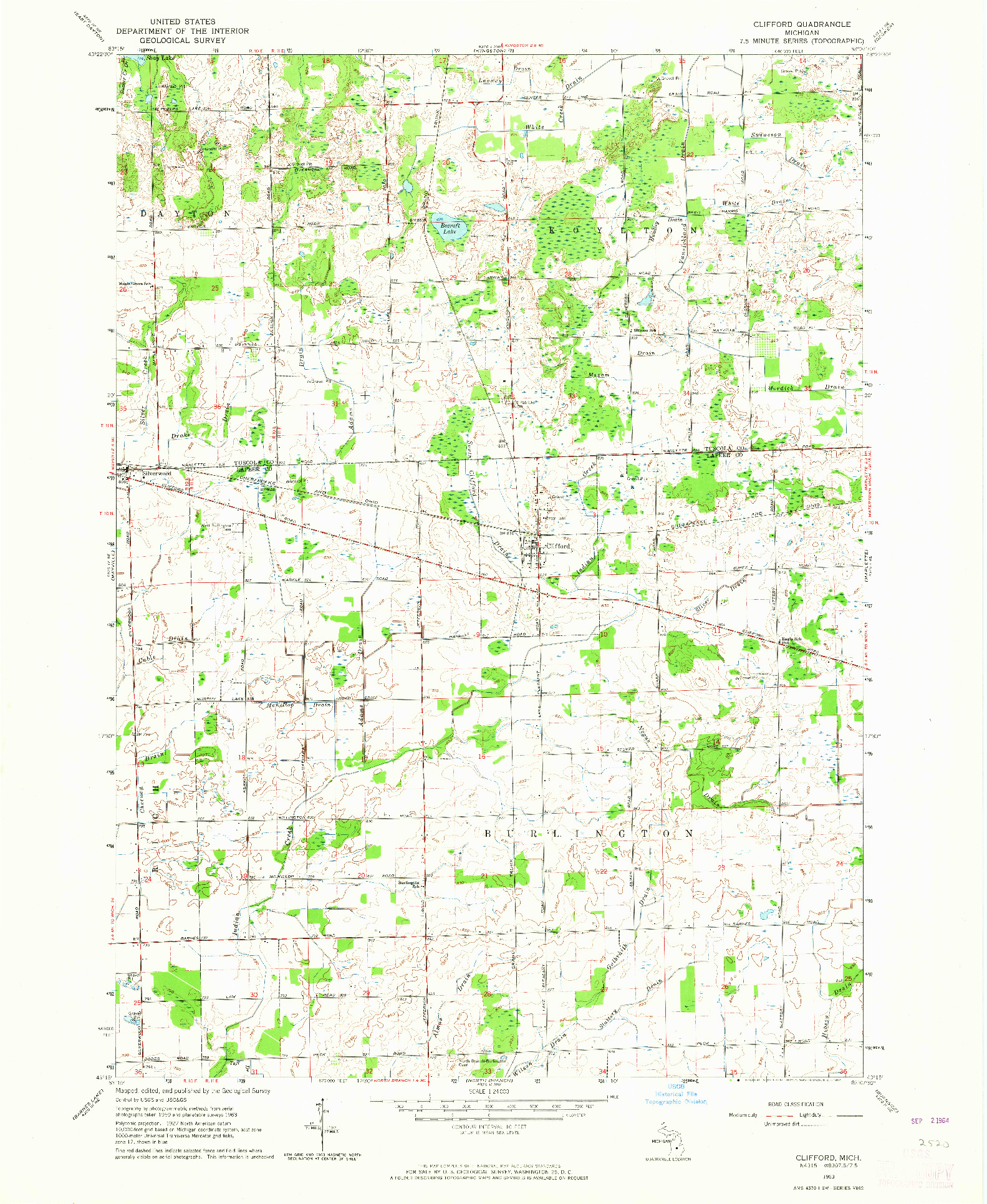 USGS 1:24000-SCALE QUADRANGLE FOR CLIFFORD, MI 1963