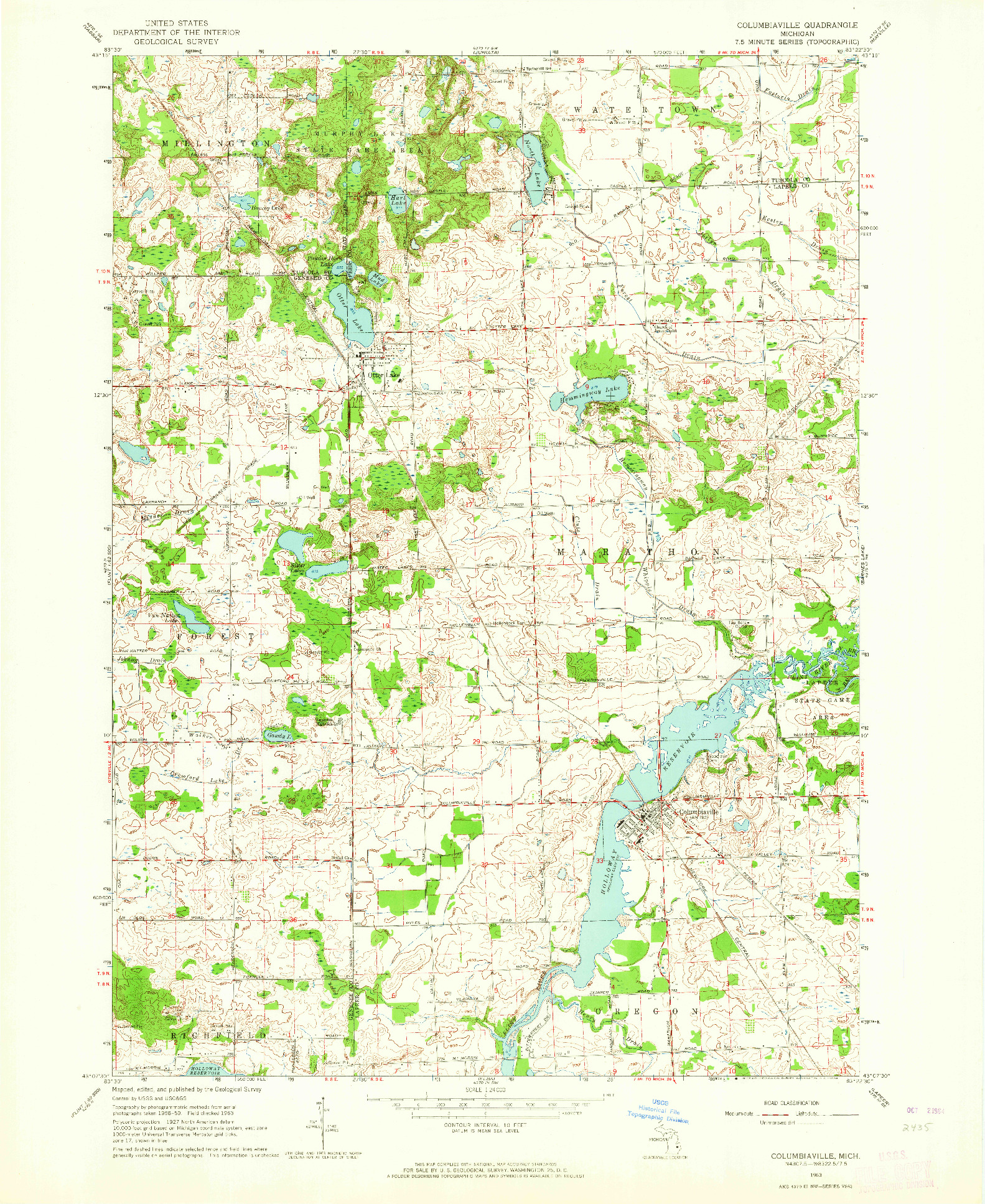 USGS 1:24000-SCALE QUADRANGLE FOR COLUMBIAVILLE, MI 1963