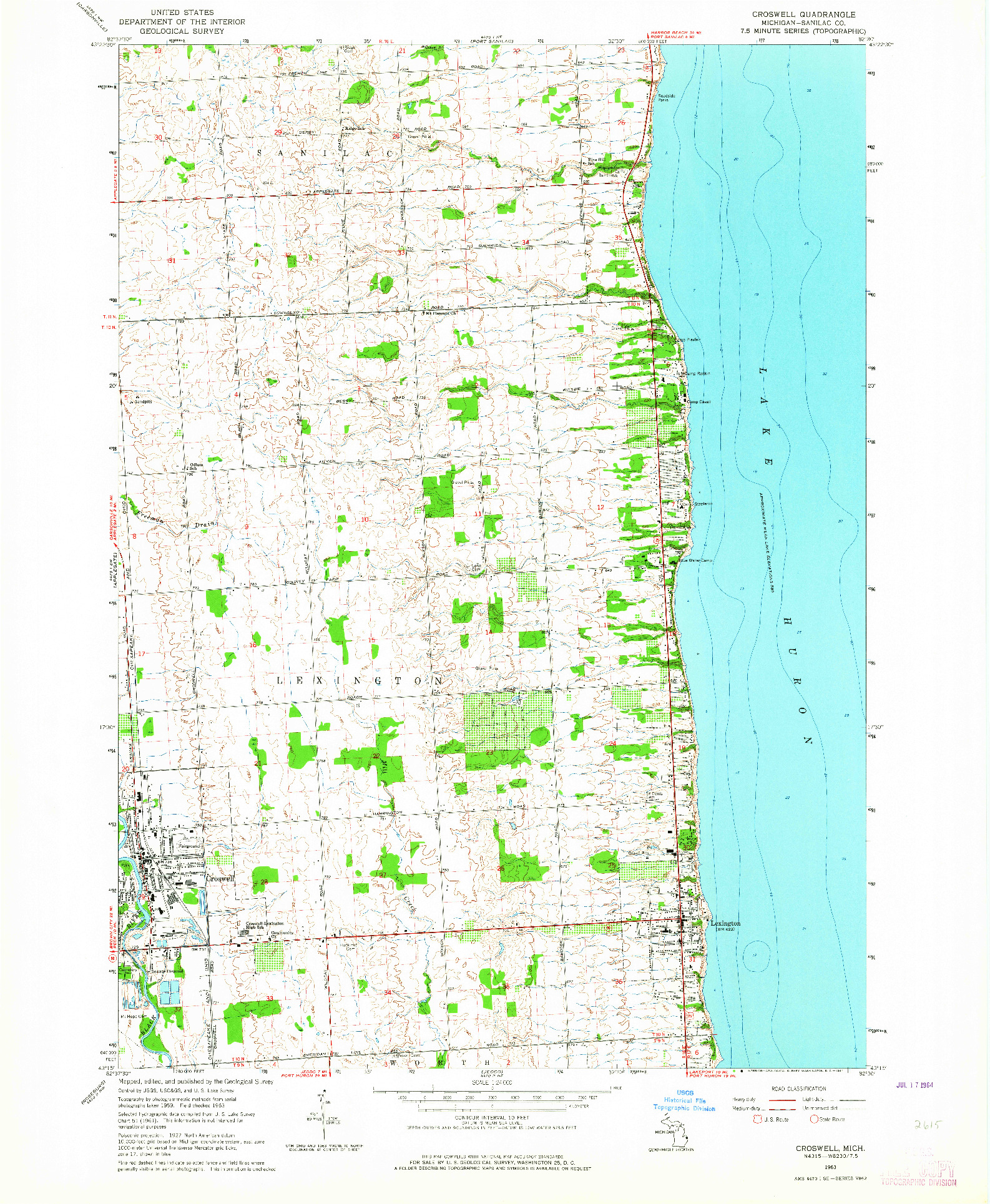 USGS 1:24000-SCALE QUADRANGLE FOR CROSWELL, MI 1963