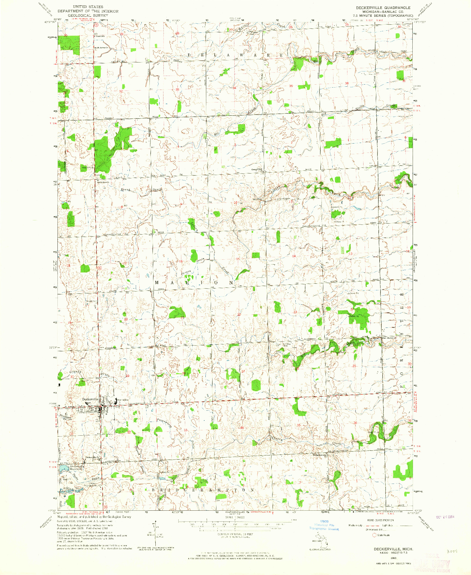 USGS 1:24000-SCALE QUADRANGLE FOR DECKERVILLE, MI 1963