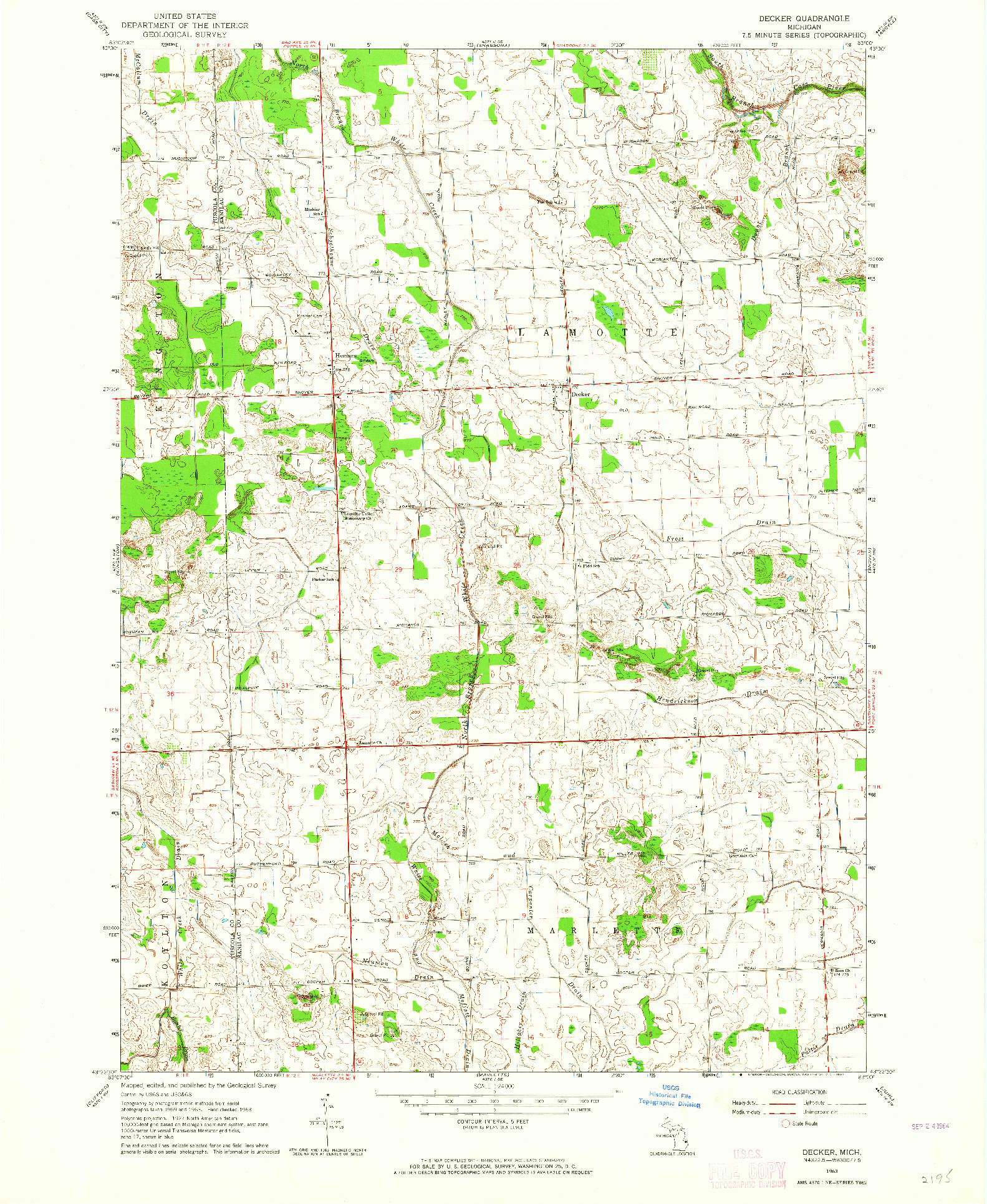 USGS 1:24000-SCALE QUADRANGLE FOR DECKER, MI 1963