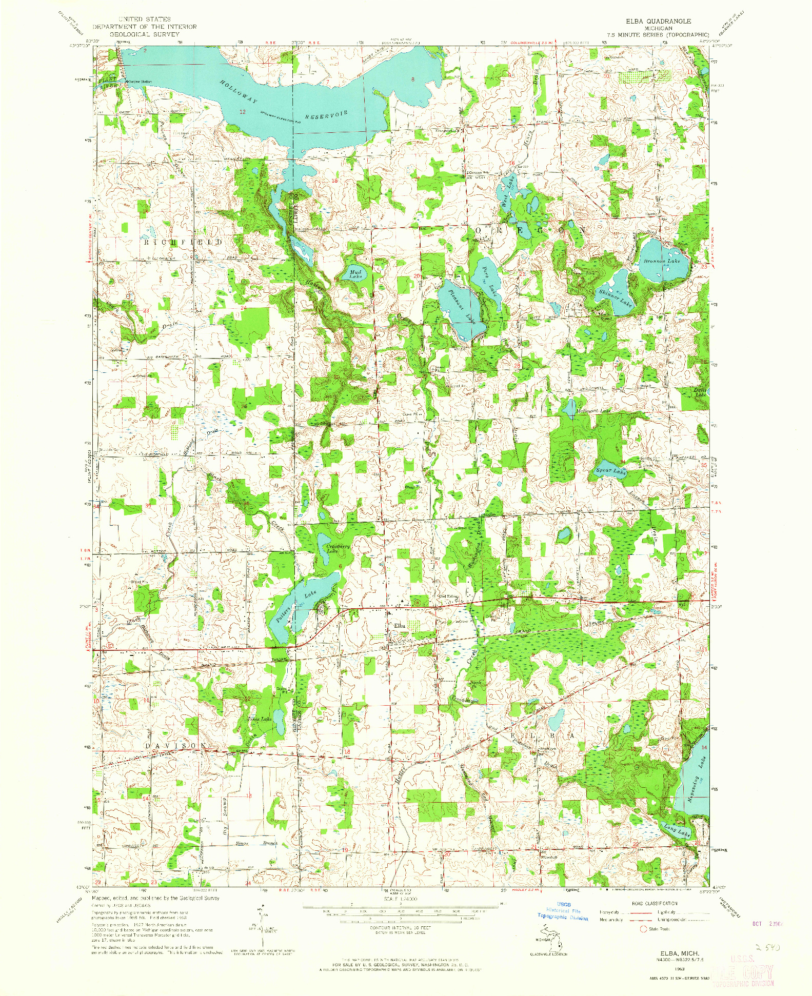 USGS 1:24000-SCALE QUADRANGLE FOR ELBA, MI 1963