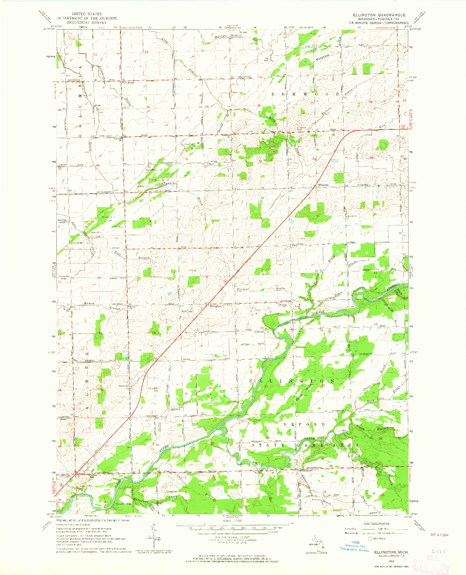 USGS 1:24000-SCALE QUADRANGLE FOR ELLINGTON, MI 1963